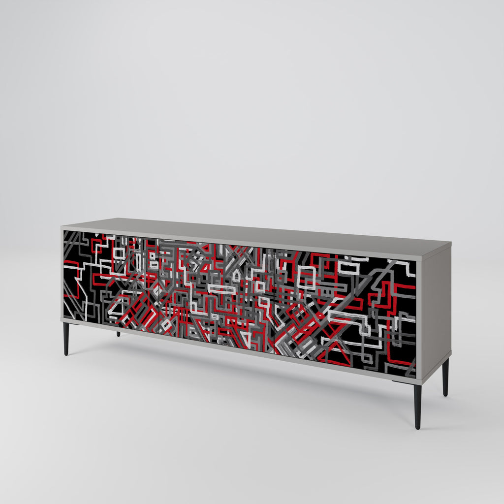 BROKEN LINES Móvel de TV com 3 Portas em Acabamento Cinzento