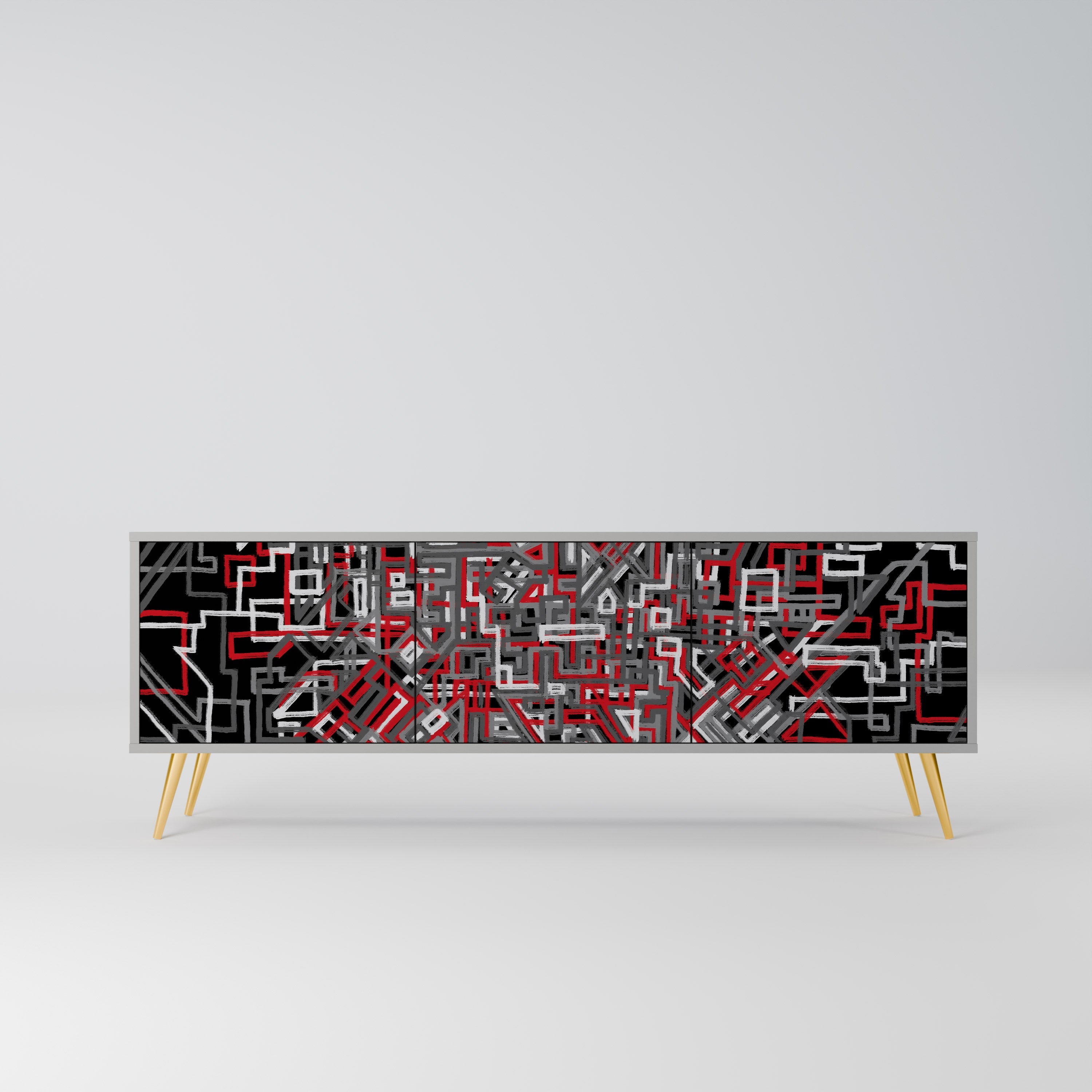 BROKEN LINES Móvel de TV com 3 Portas em Acabamento Cinzento