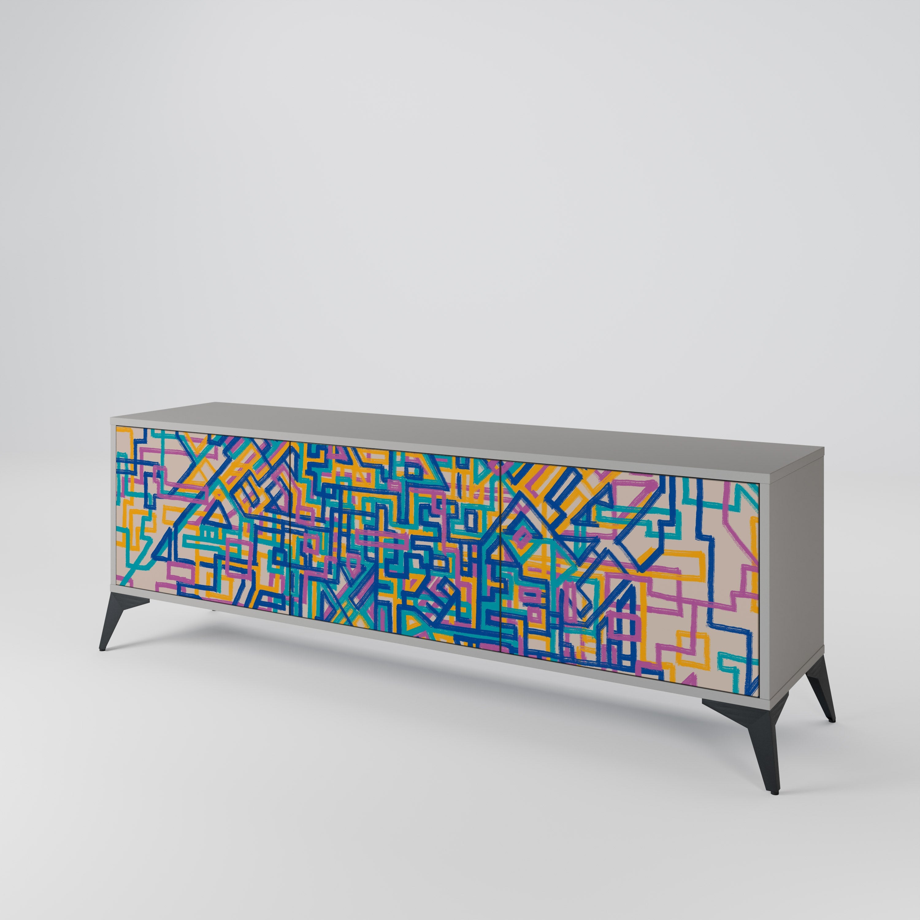 MEMORIES MAP Móvel de TV com 3 Portas em Acabamento Cinzento