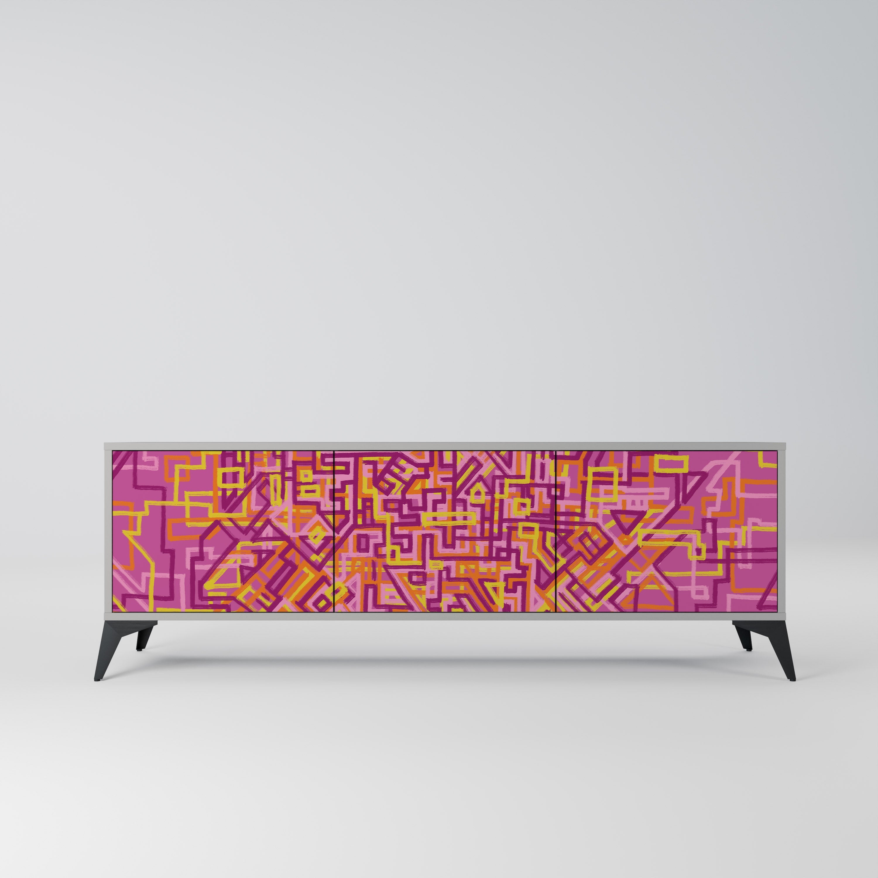 LOVELY MEMORIES Móvel de TV com 3 Portas em Acabamento Cinzento