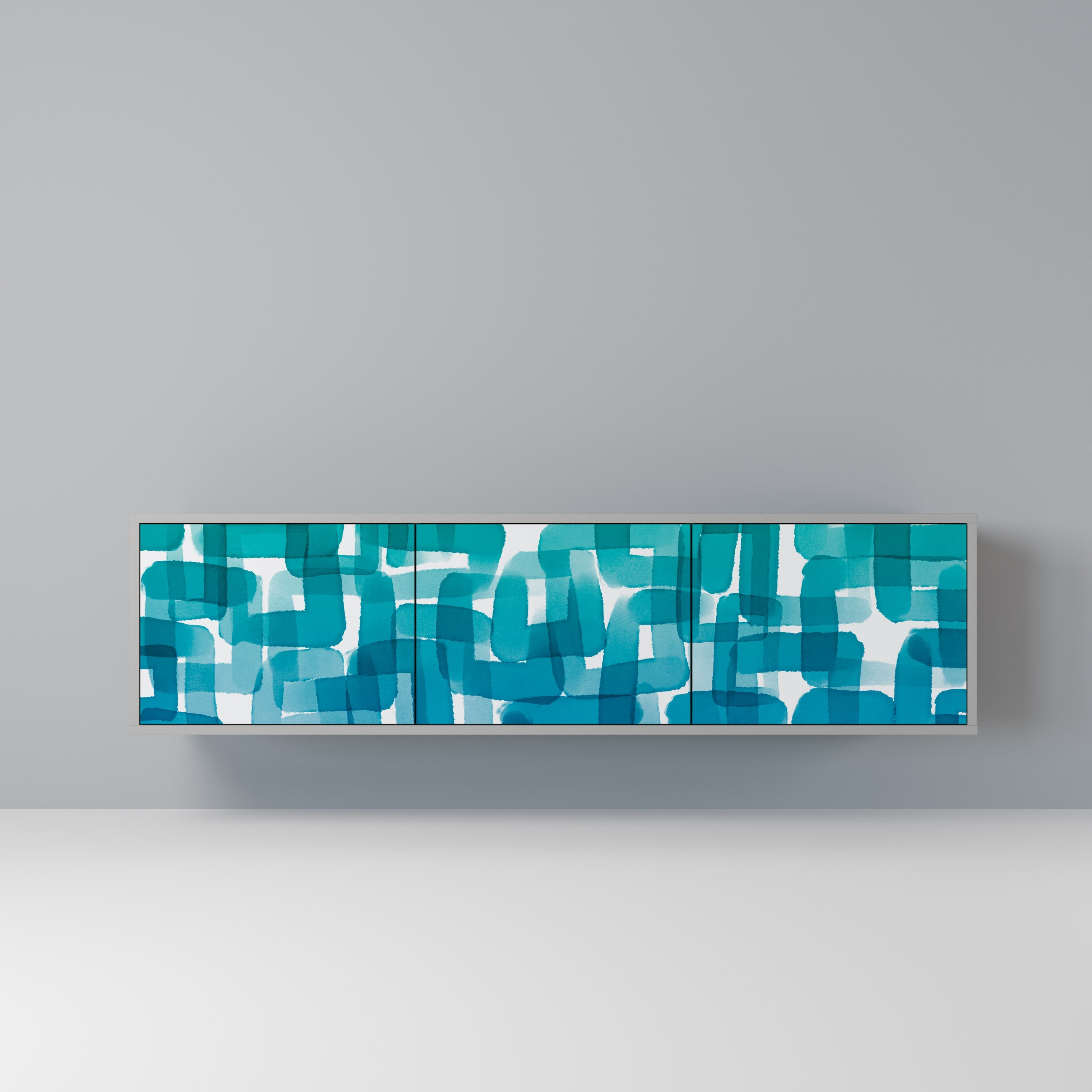 TURQUOISE RECTANGLES Móvel de TV com 3 Portas em Acabamento Cinzento