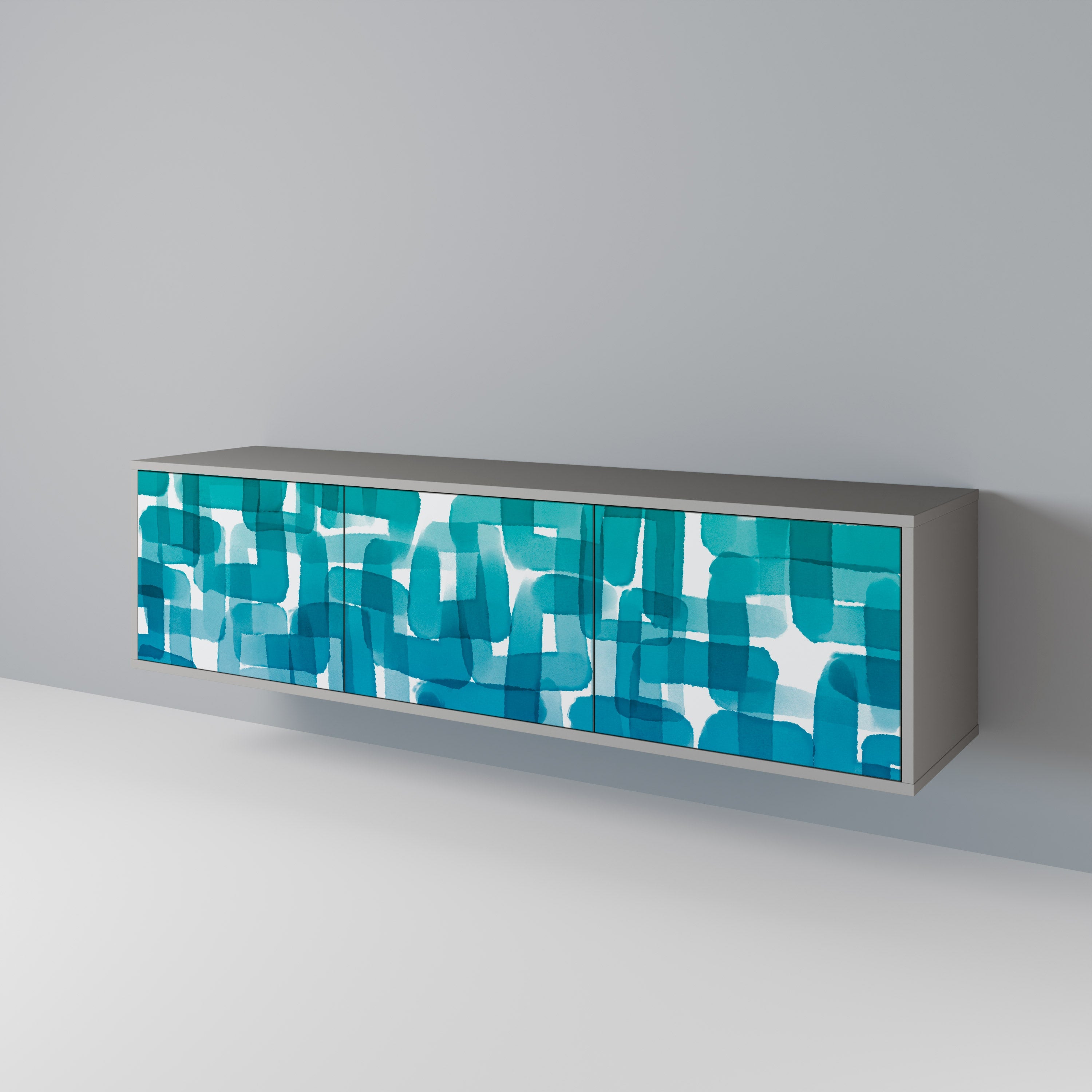 TURQUOISE RECTANGLES Móvel de TV com 3 Portas em Acabamento Cinzento