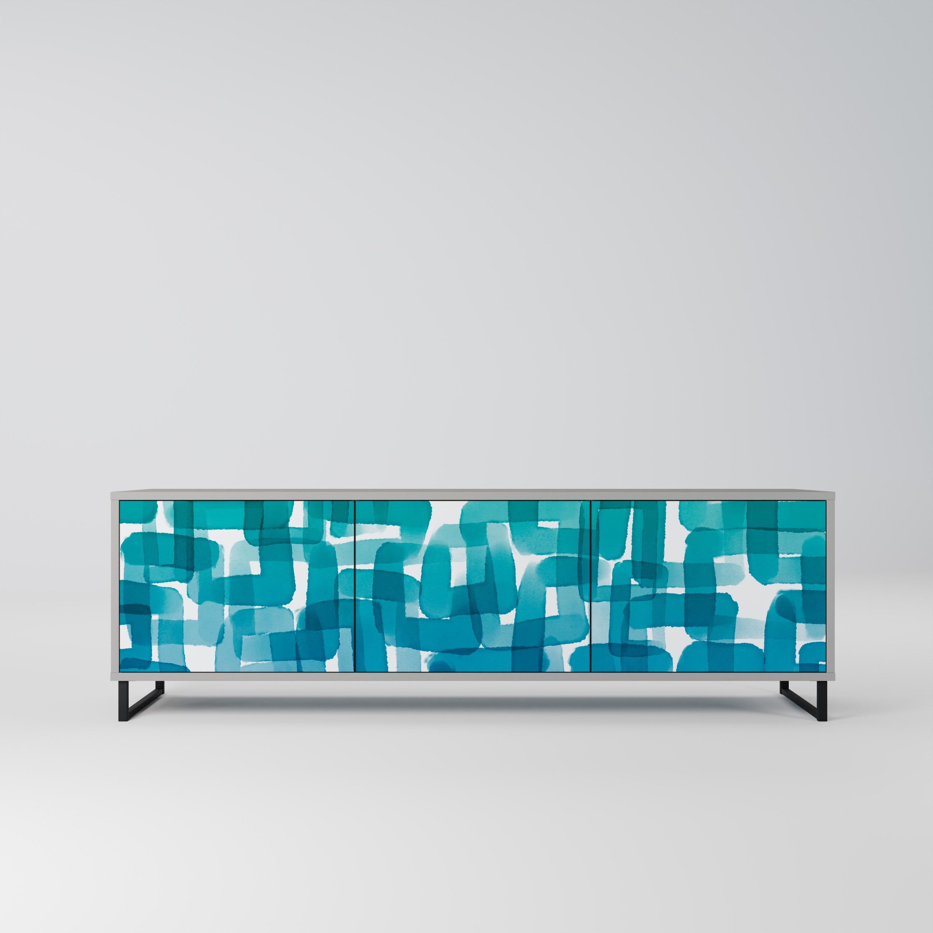 TURQUOISE RECTANGLES Móvel de TV com 3 Portas em Acabamento Cinzento