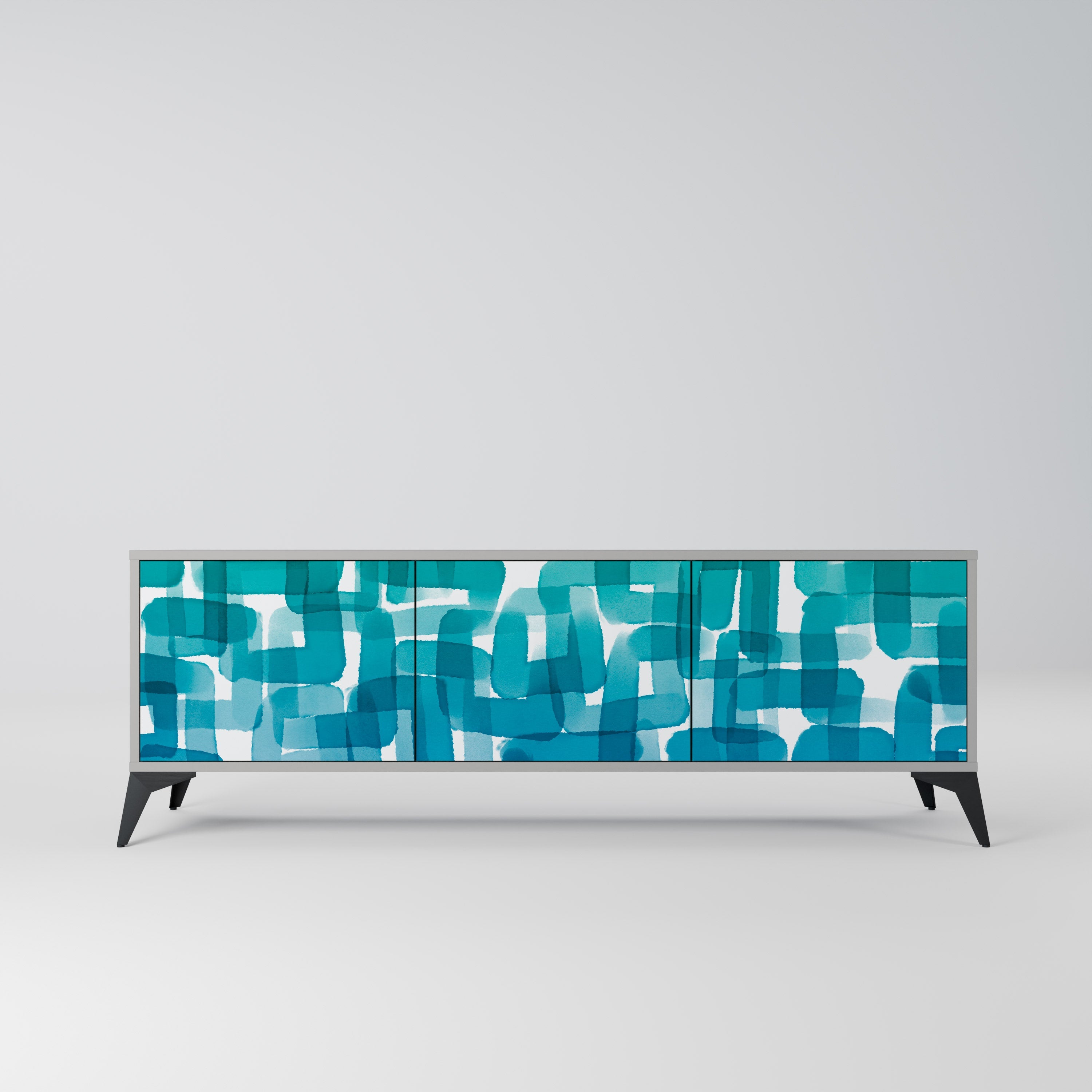 TURQUOISE RECTANGLES Móvel de TV com 3 Portas em Acabamento Cinzento