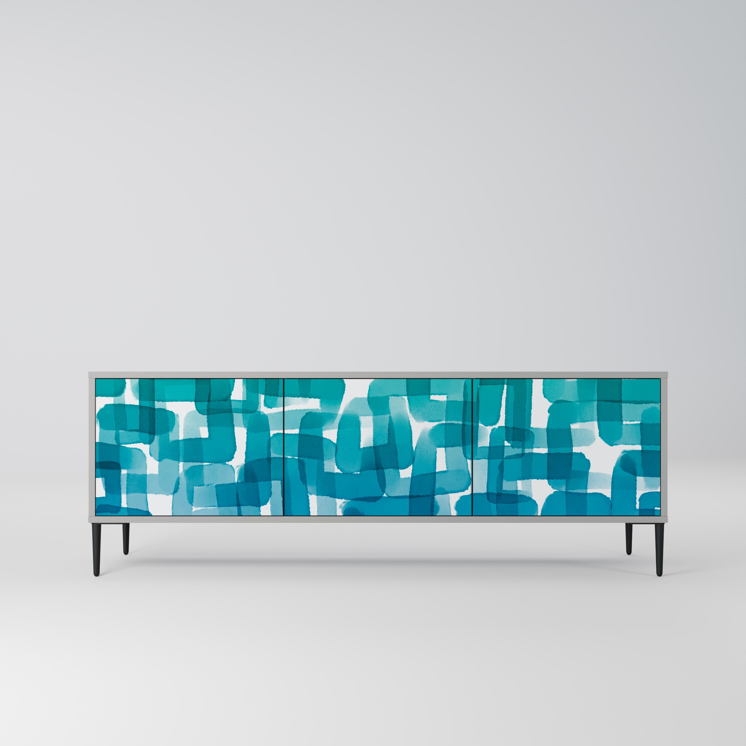 TURQUOISE RECTANGLES Móvel de TV com 3 Portas em Acabamento Cinzento