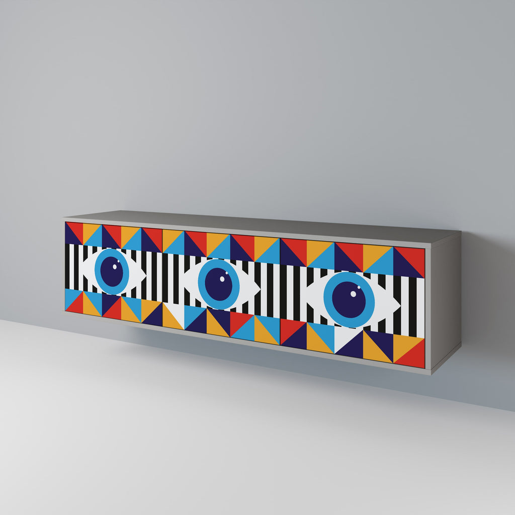 ABSTRACTION AND GEOMETRY Móvel de TV com 3 Portas em Acabamento Cinzento