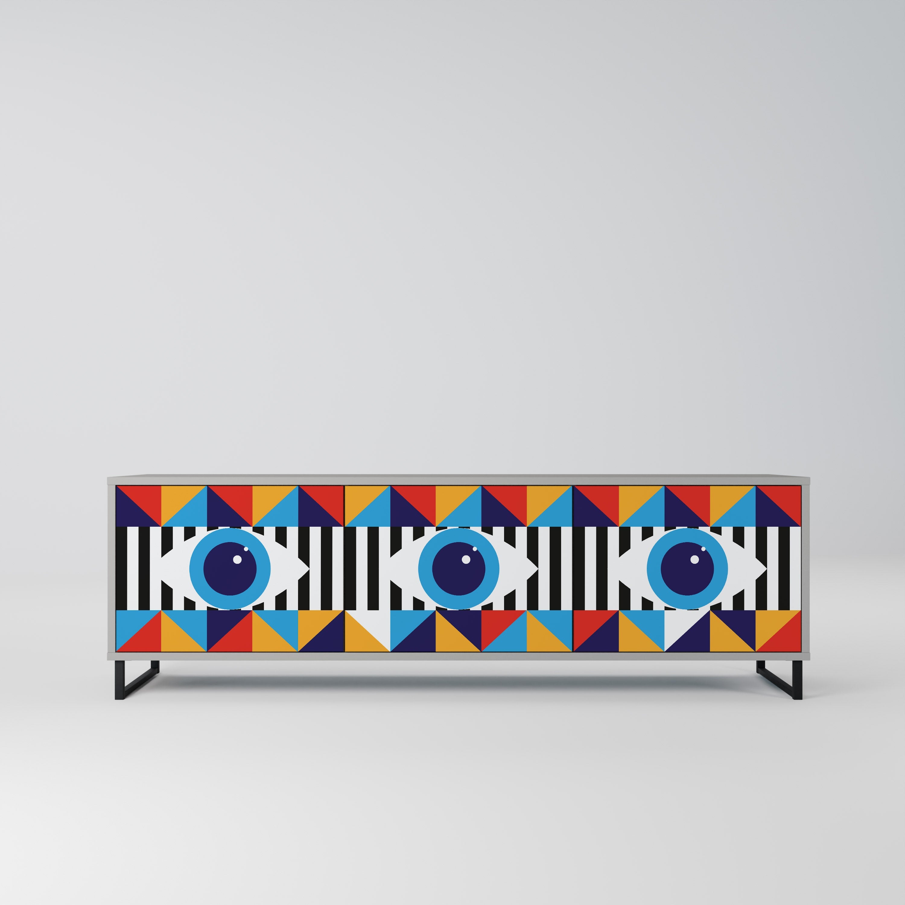 ABSTRACTION AND GEOMETRY Móvel de TV com 3 Portas em Acabamento Cinzento