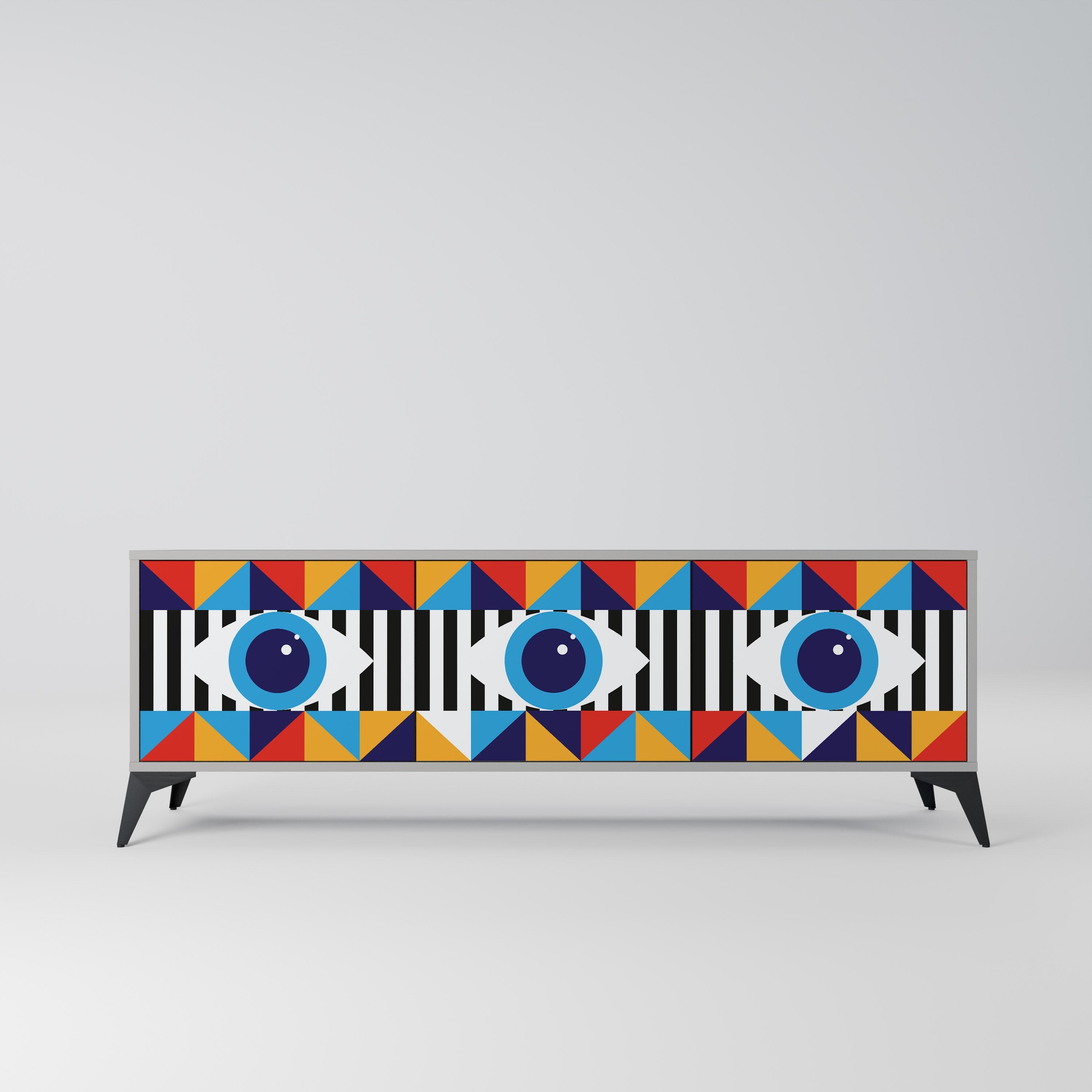 ABSTRACTION AND GEOMETRY Móvel de TV com 3 Portas em Acabamento Cinzento