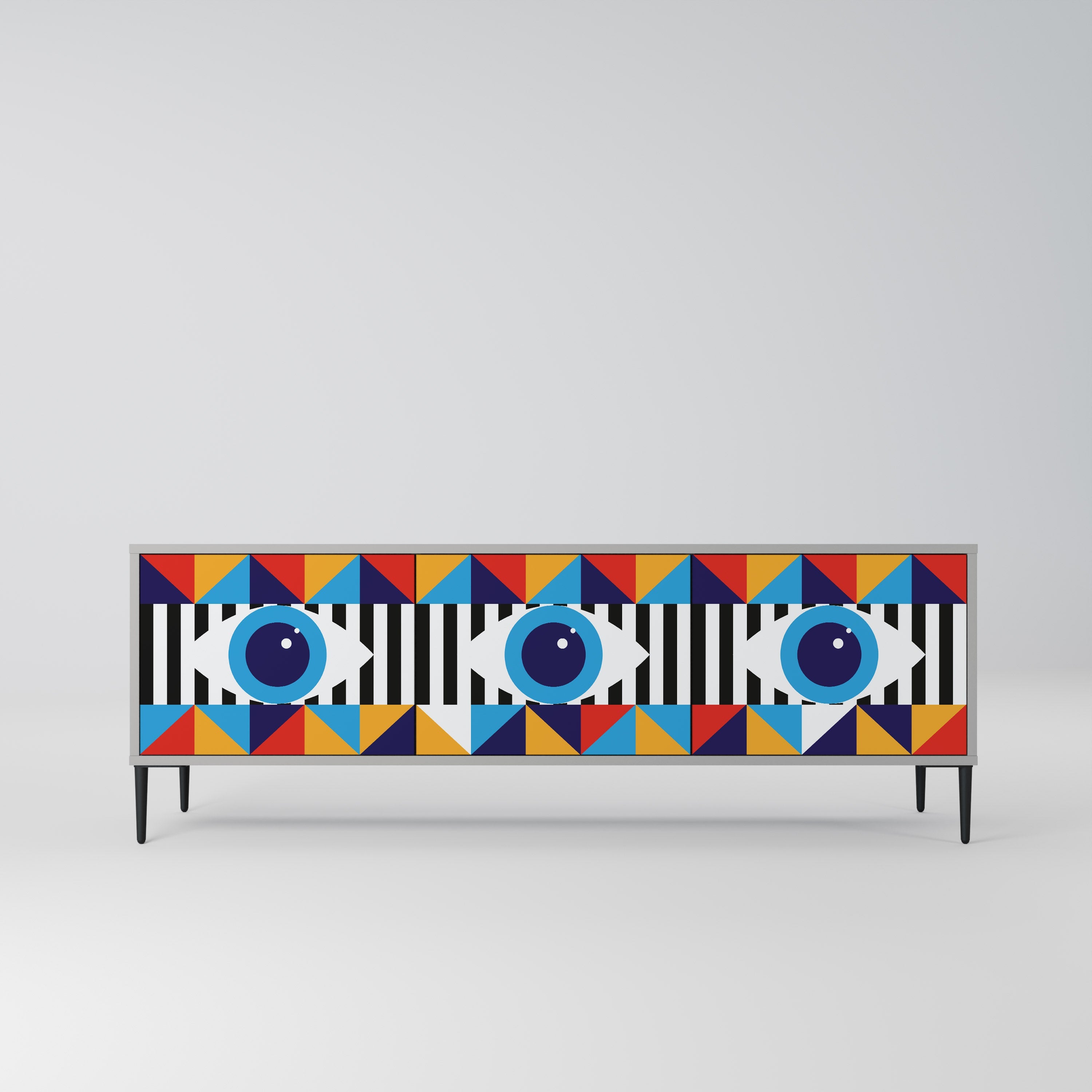 ABSTRACTION AND GEOMETRY Móvel de TV com 3 Portas em Acabamento Cinzento