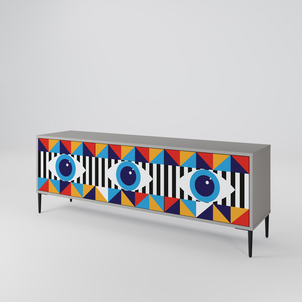 ABSTRACTION AND GEOMETRY Móvel de TV com 3 Portas em Acabamento Cinzento