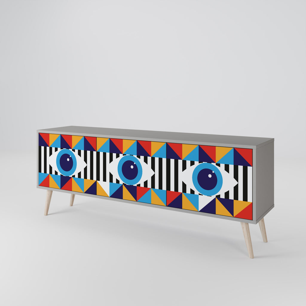 ABSTRACTION AND GEOMETRY Móvel de TV com 3 Portas em Acabamento Cinzento