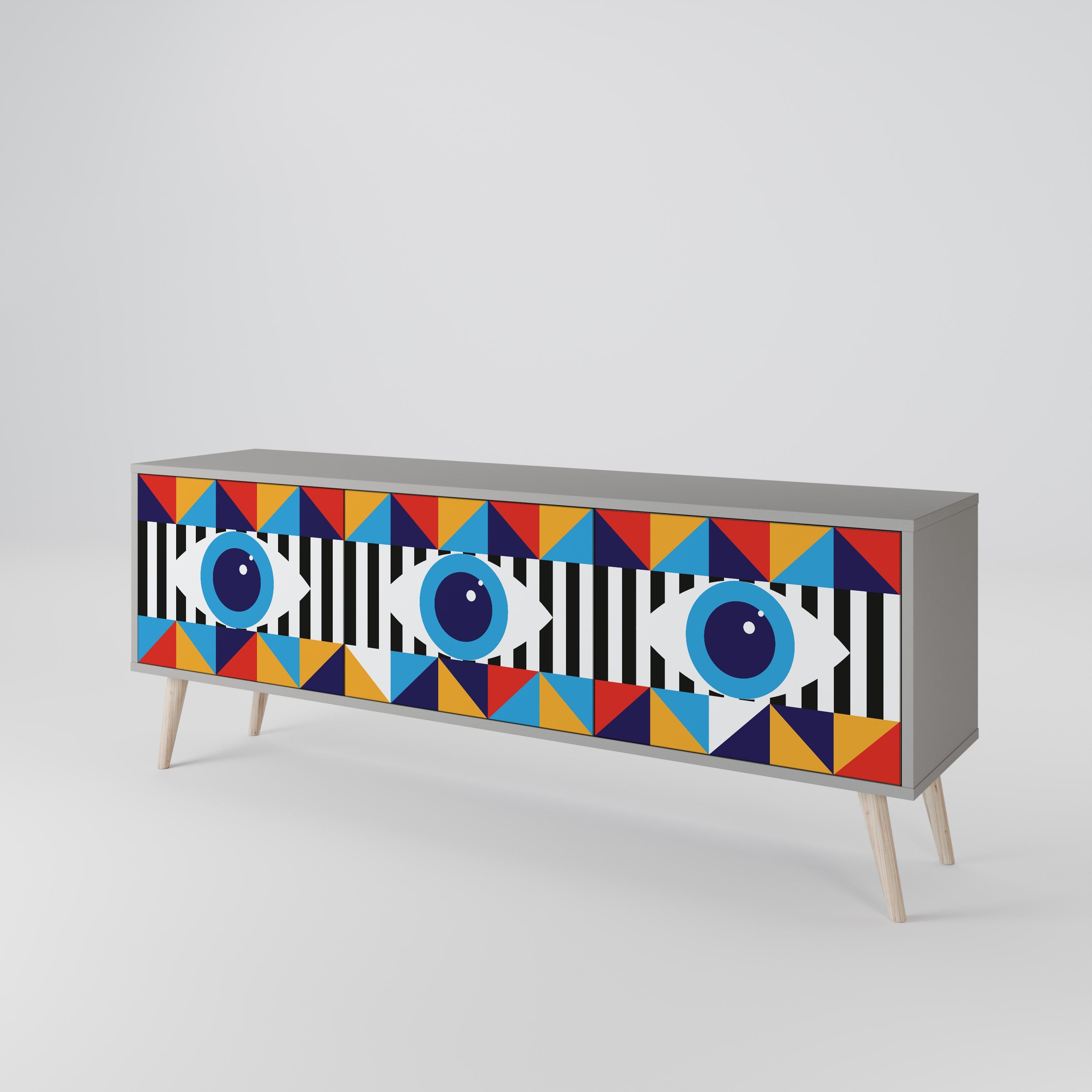 ABSTRACTION AND GEOMETRY Móvel de TV com 3 Portas em Acabamento Cinzento