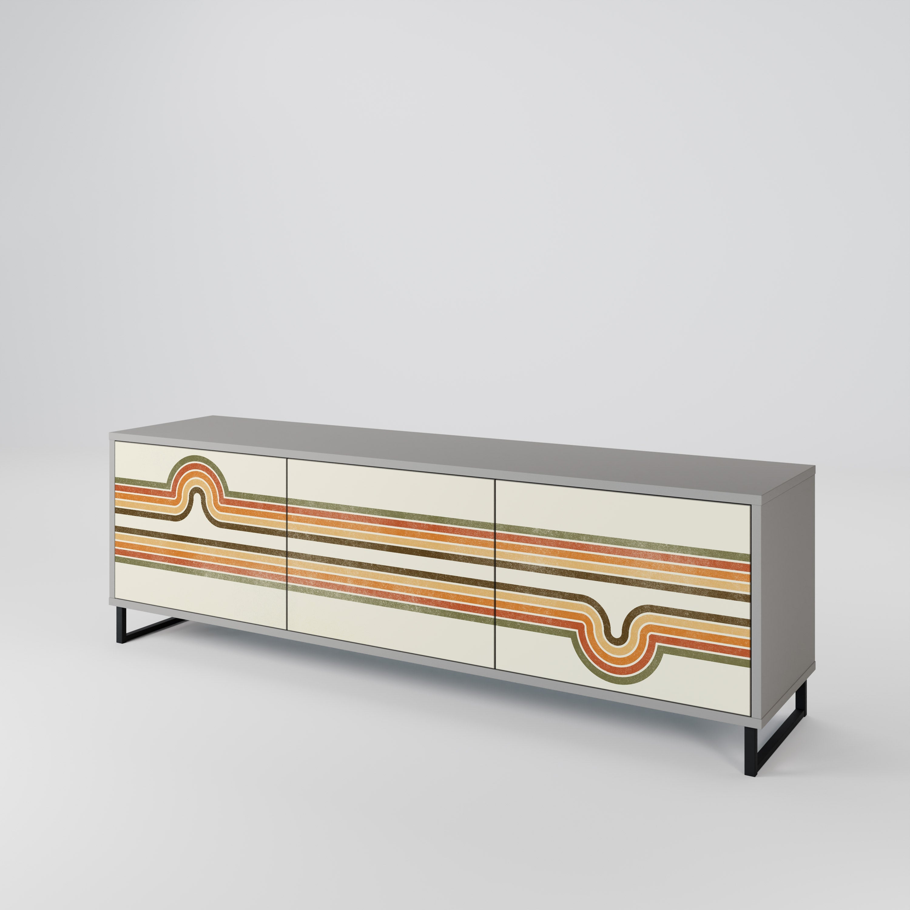 EXCEPTIONAL STREAM 3-Door TV Stand in Grey Finish