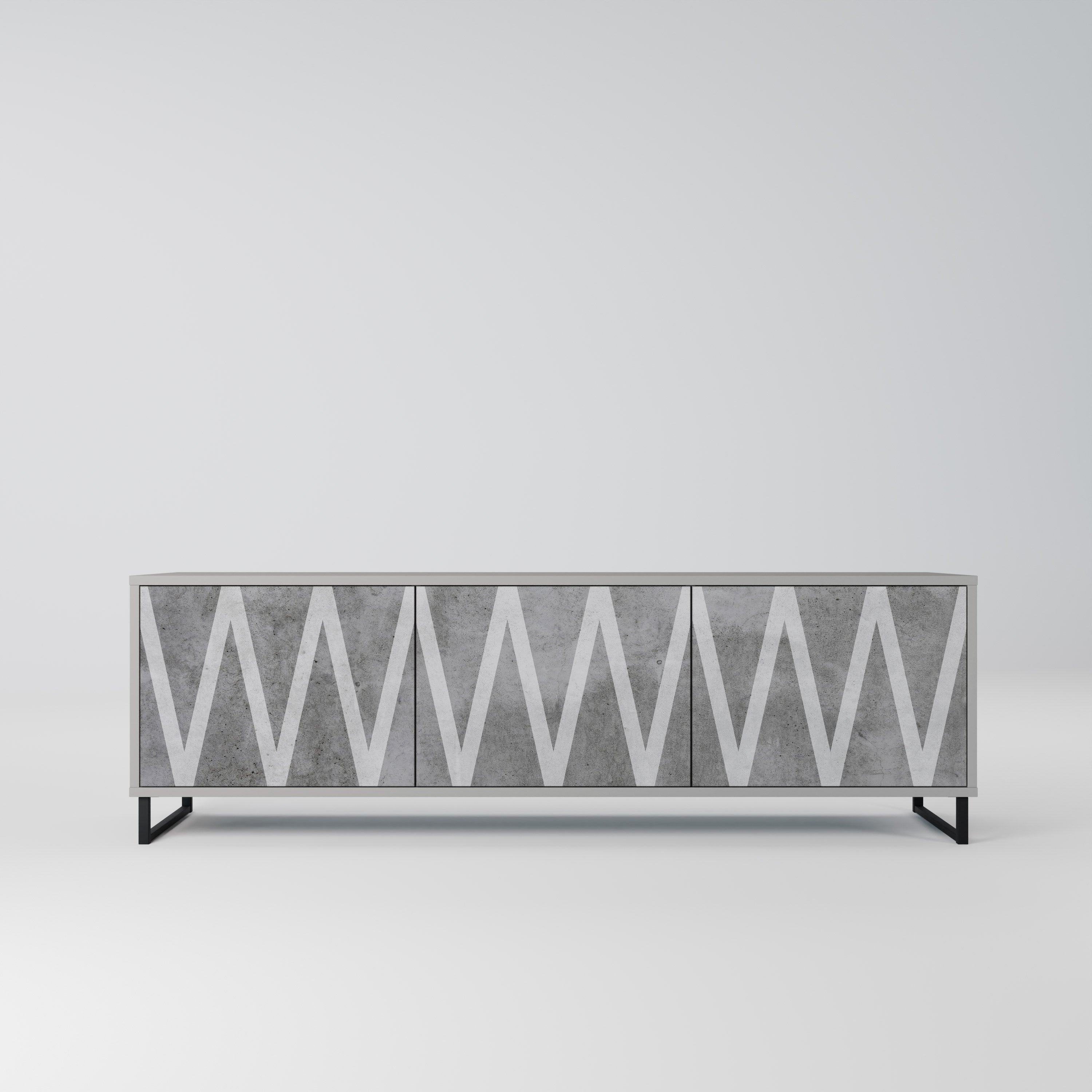 SOLID ZIG ZAG Móvel de TV com 3 Portas em Acabamento Cinzento