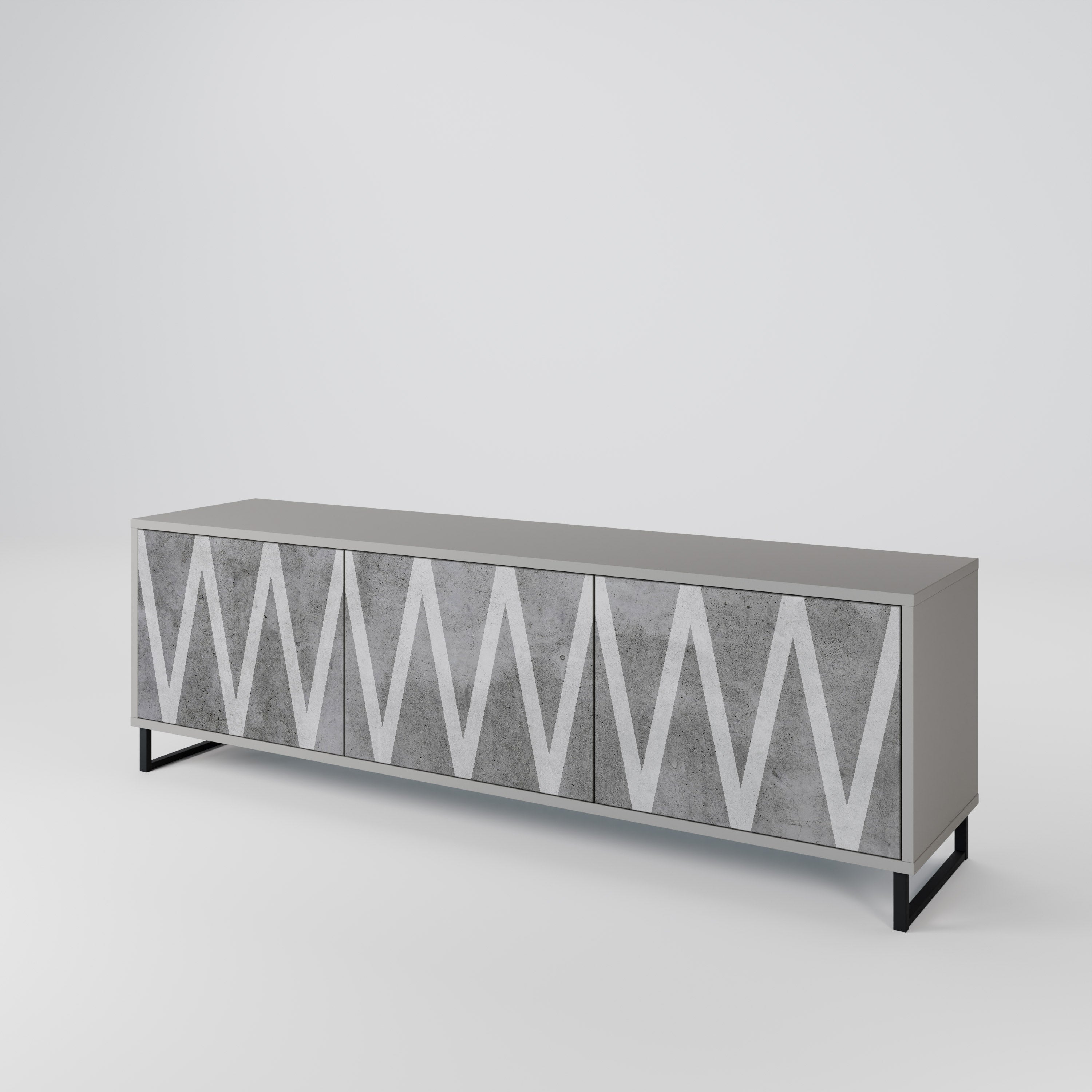 SOLID ZIG ZAG Móvel de TV com 3 Portas em Acabamento Cinzento