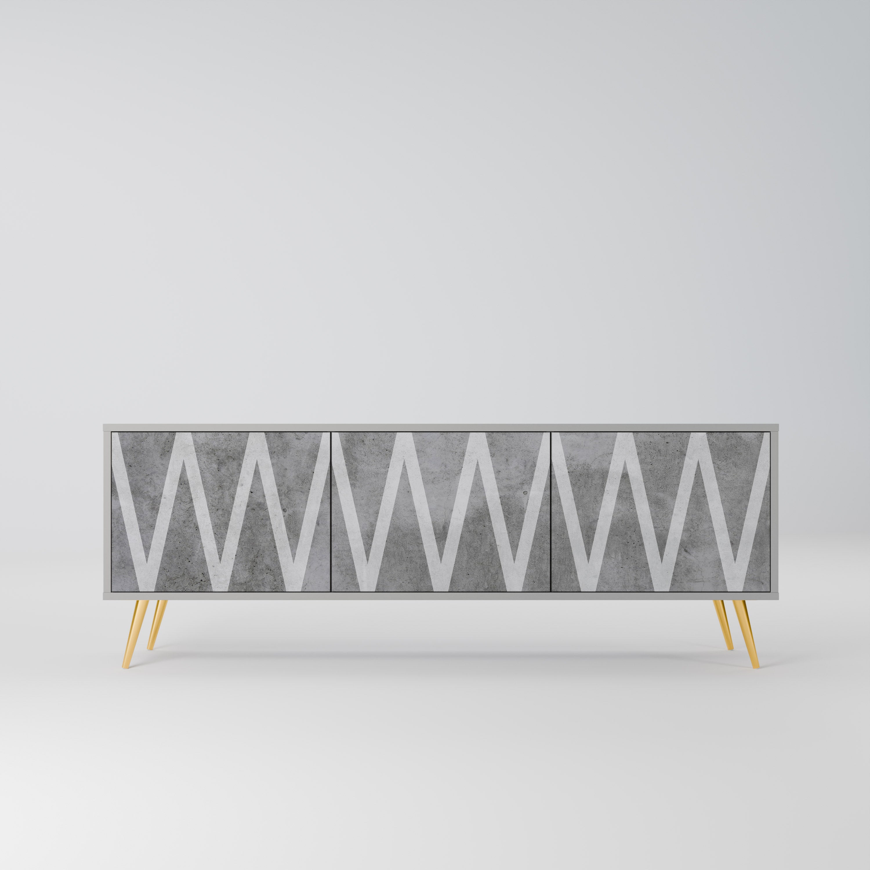 SOLID ZIG ZAG Móvel de TV com 3 Portas em Acabamento Cinzento