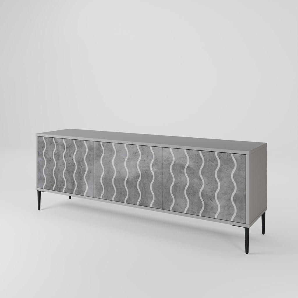 WAVES OF CONCRETE 3-Door TV Stand in Grey Finish