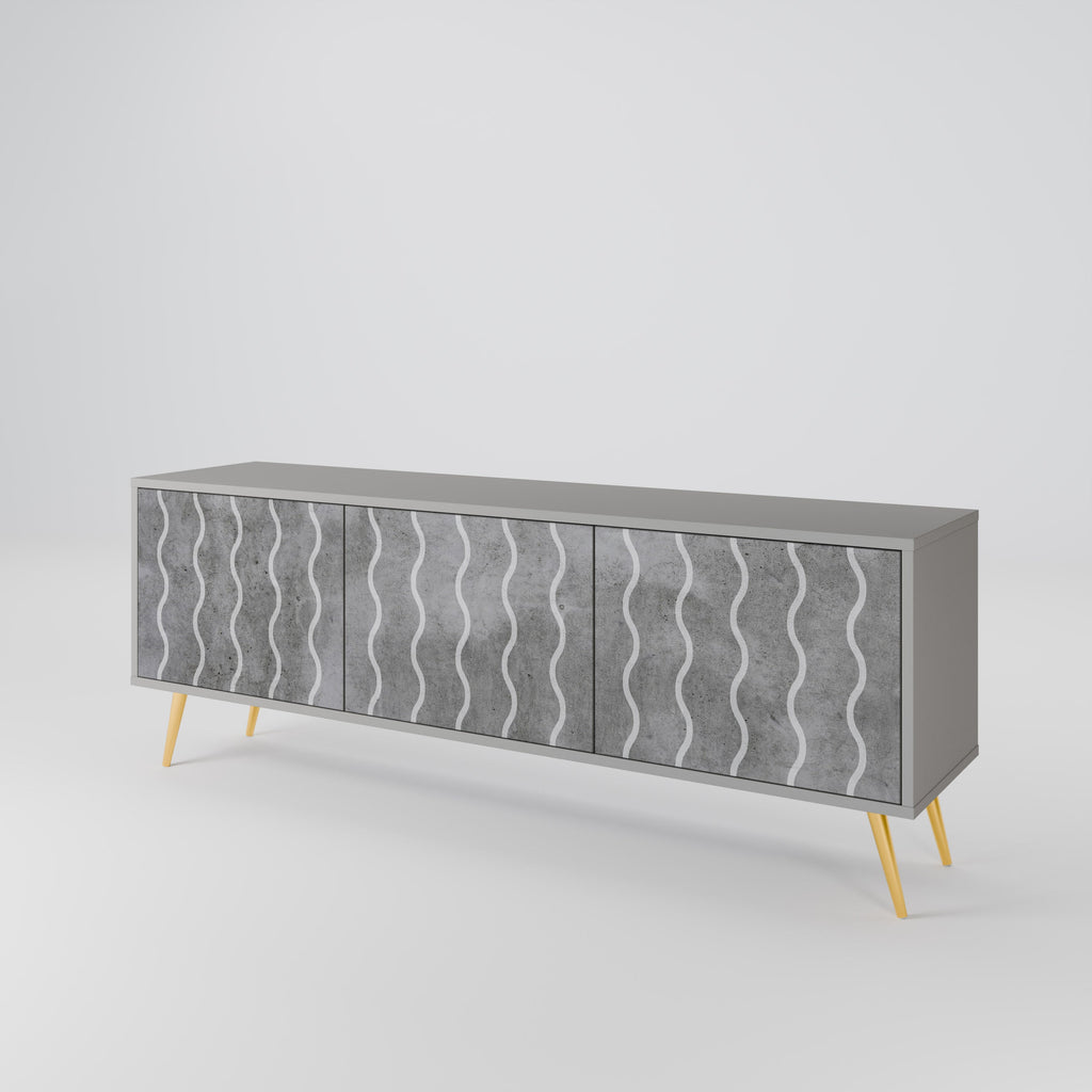 WAVES OF CONCRETE 3-Door TV Stand in Grey Finish