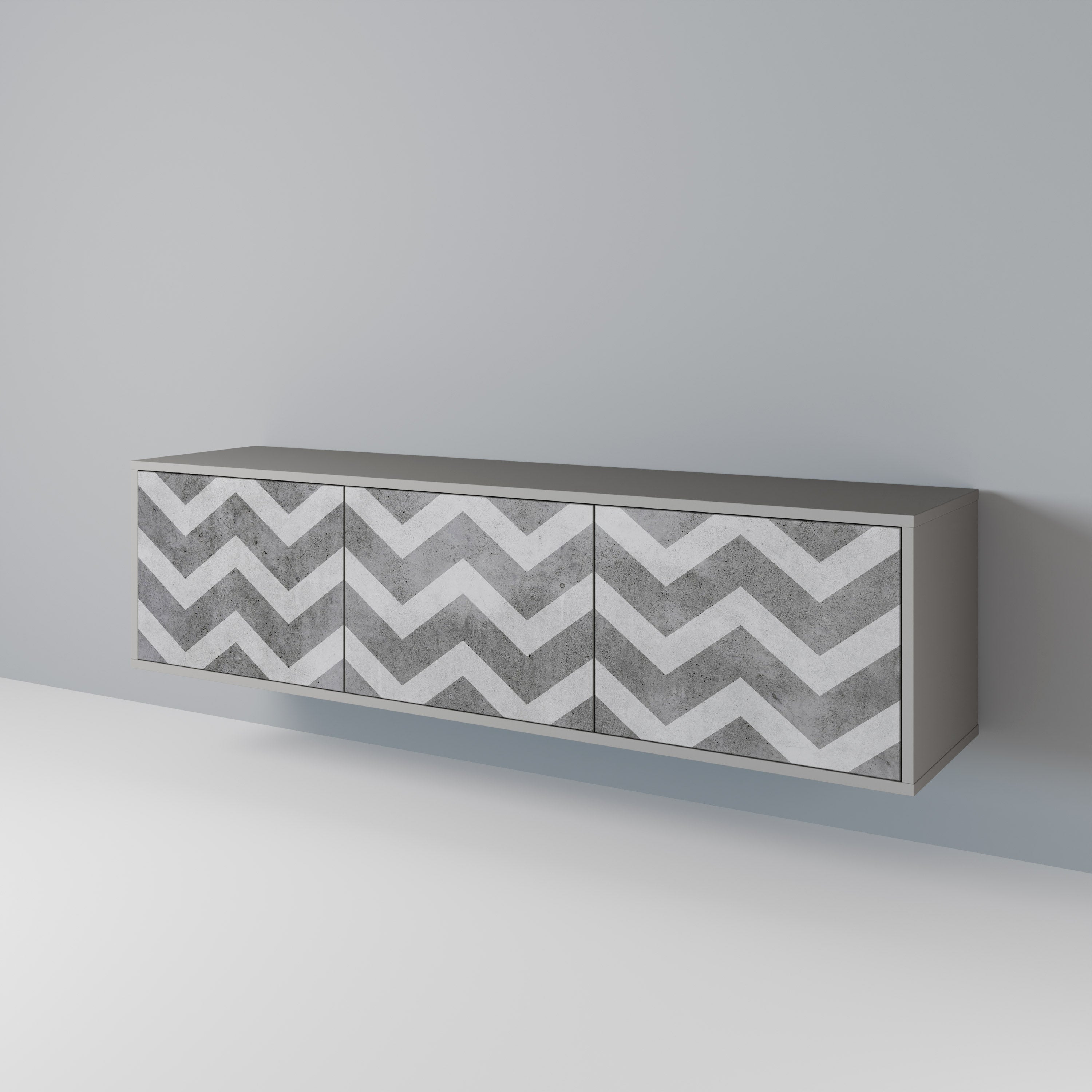 TOUGH ZIG ZAG 3-Door TV Stand in Grey Finish