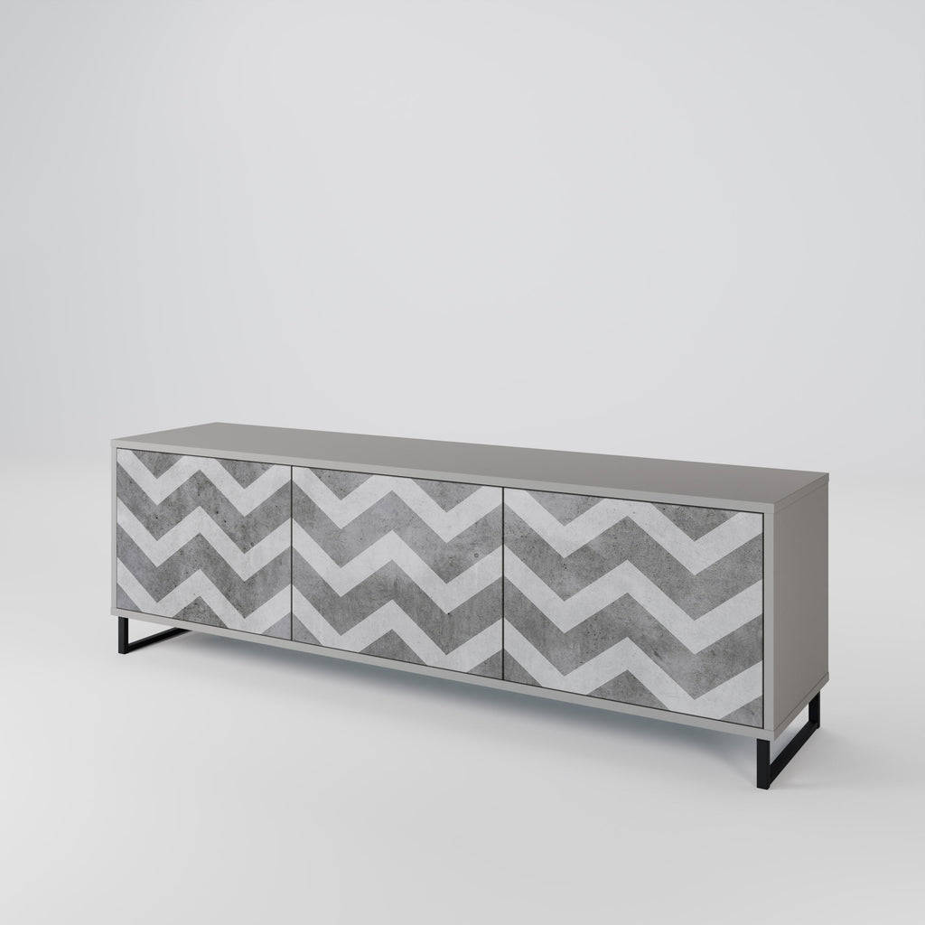 TOUGH ZIG ZAG 3-Door TV Stand in Grey Finish