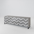TOUGH ZIG ZAG 3-Door TV Stand in Grey Finish
