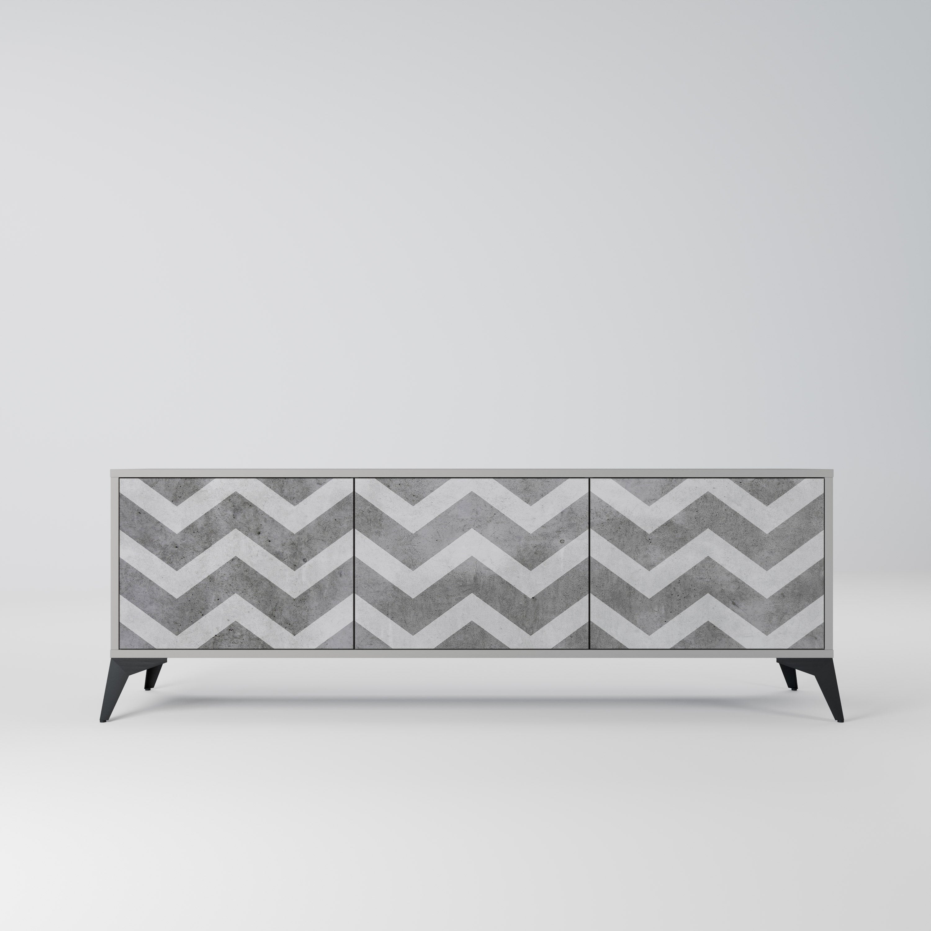 TOUGH ZIG ZAG Móvel de TV com 3 Portas em Acabamento Cinzento