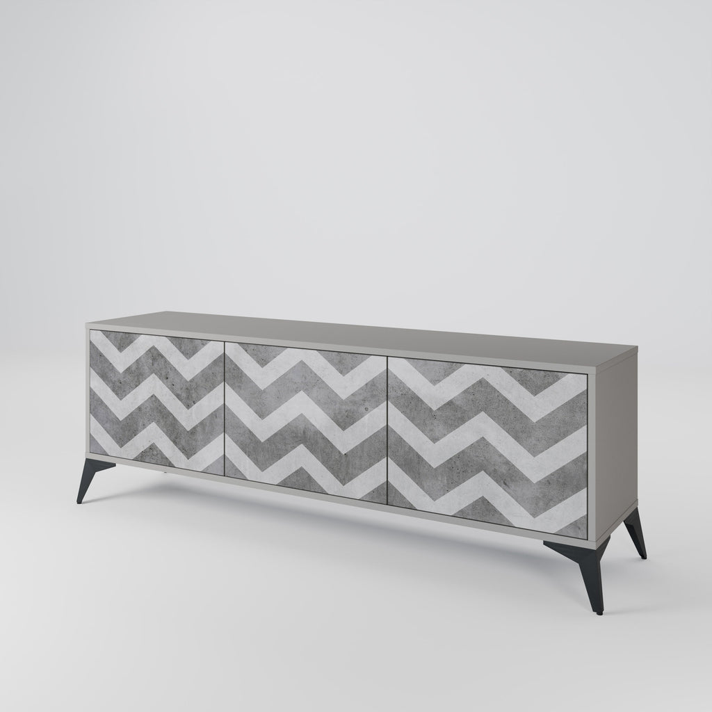 TOUGH ZIG ZAG 3-Door TV Stand in Grey Finish