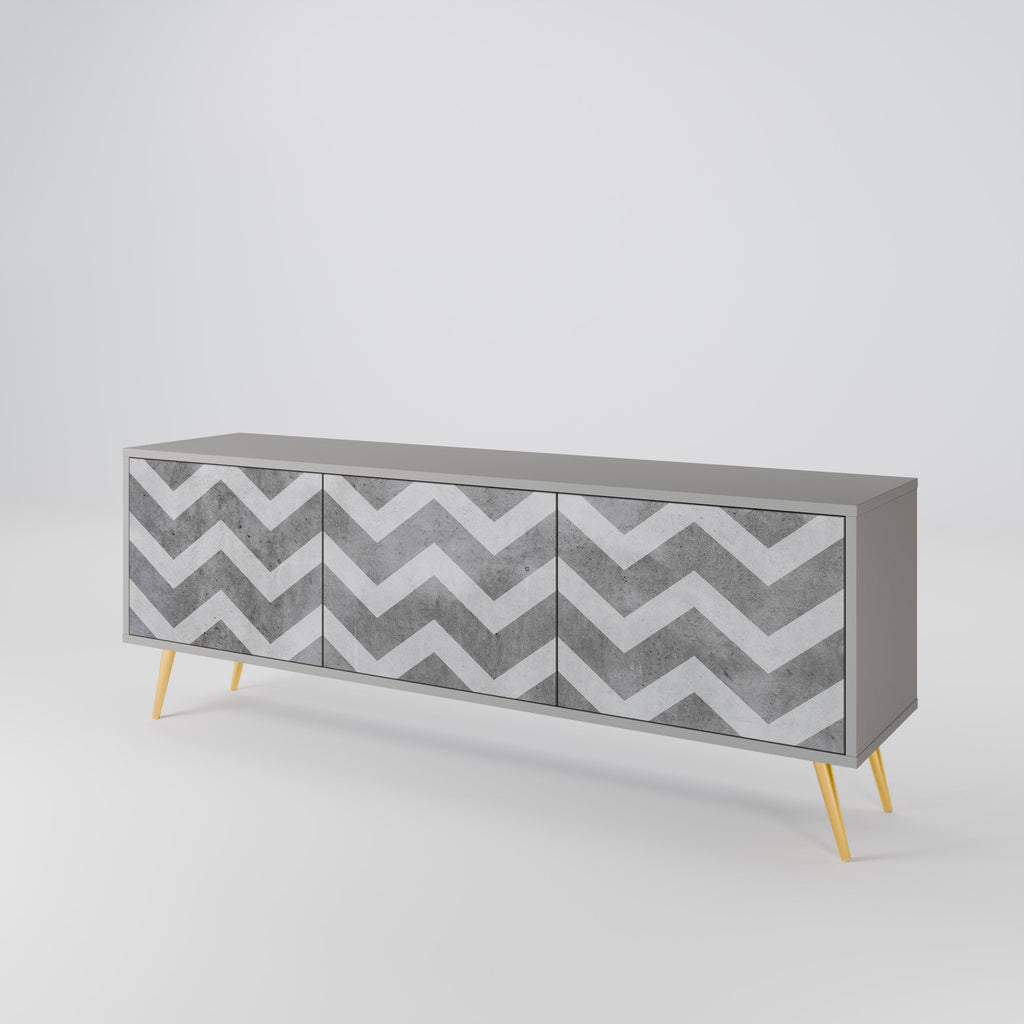 TOUGH ZIG ZAG 3-Door TV Stand in Grey Finish
