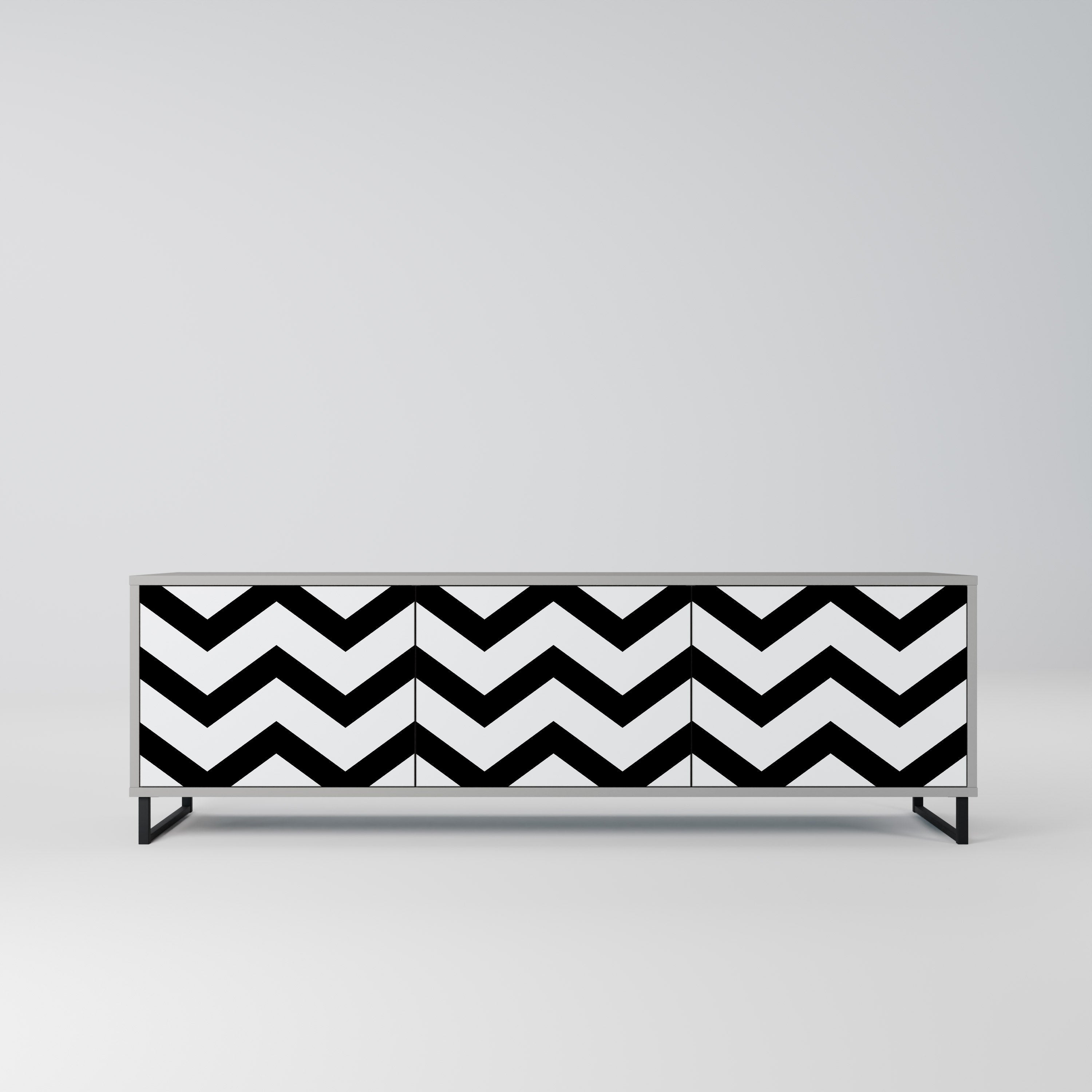 CLASSIC ZIG ZAG Móvel de TV com 3 Portas em Acabamento Cinzento