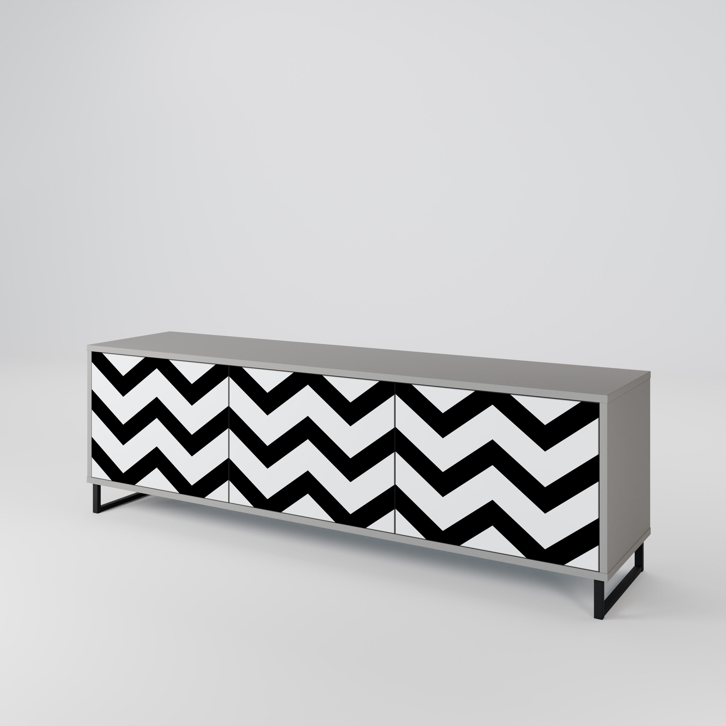 CLASSIC ZIG ZAG Móvel de TV com 3 Portas em Acabamento Cinzento