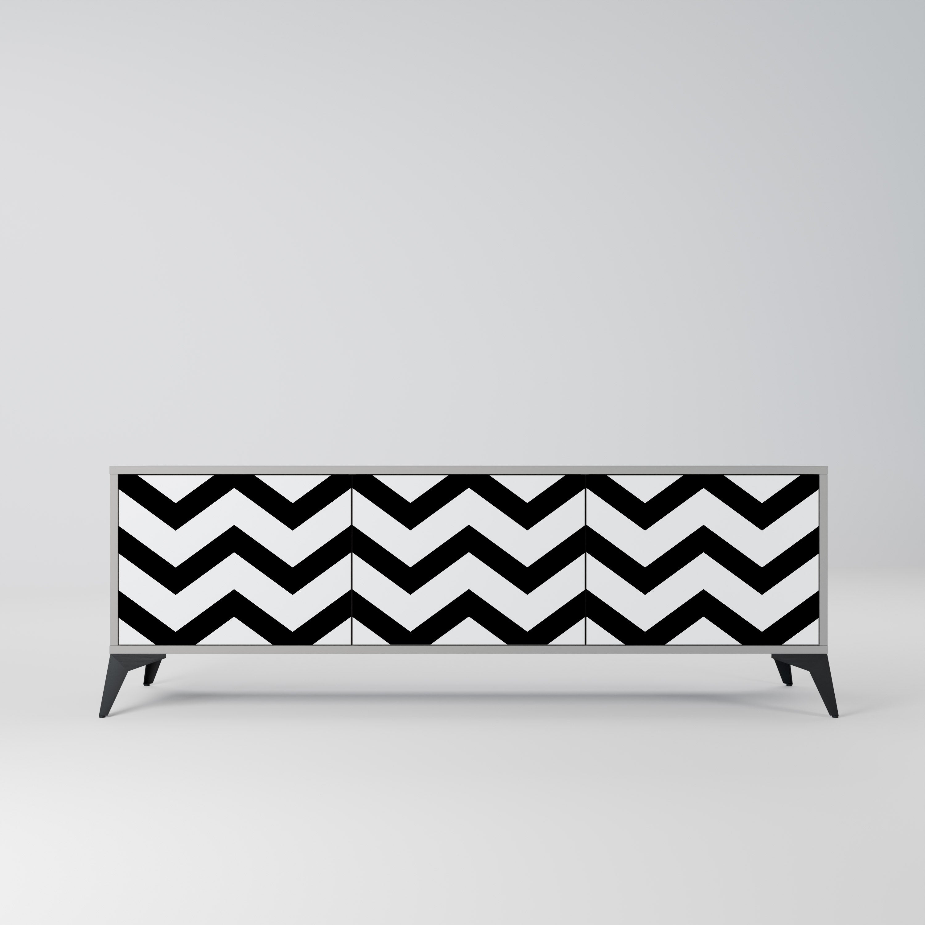 CLASSIC ZIG ZAG Móvel de TV com 3 Portas em Acabamento Cinzento