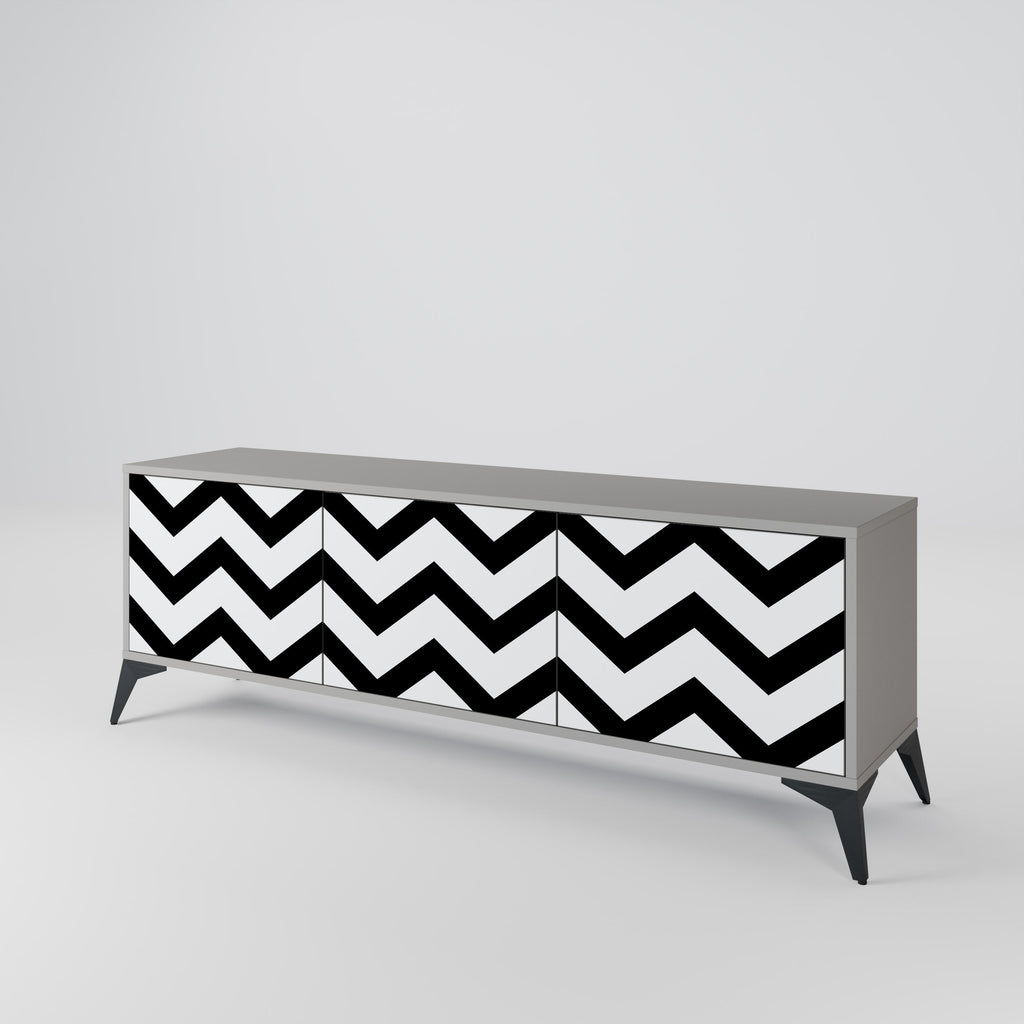 CLASSIC ZIG ZAG Móvel de TV com 3 Portas em Acabamento Cinzento