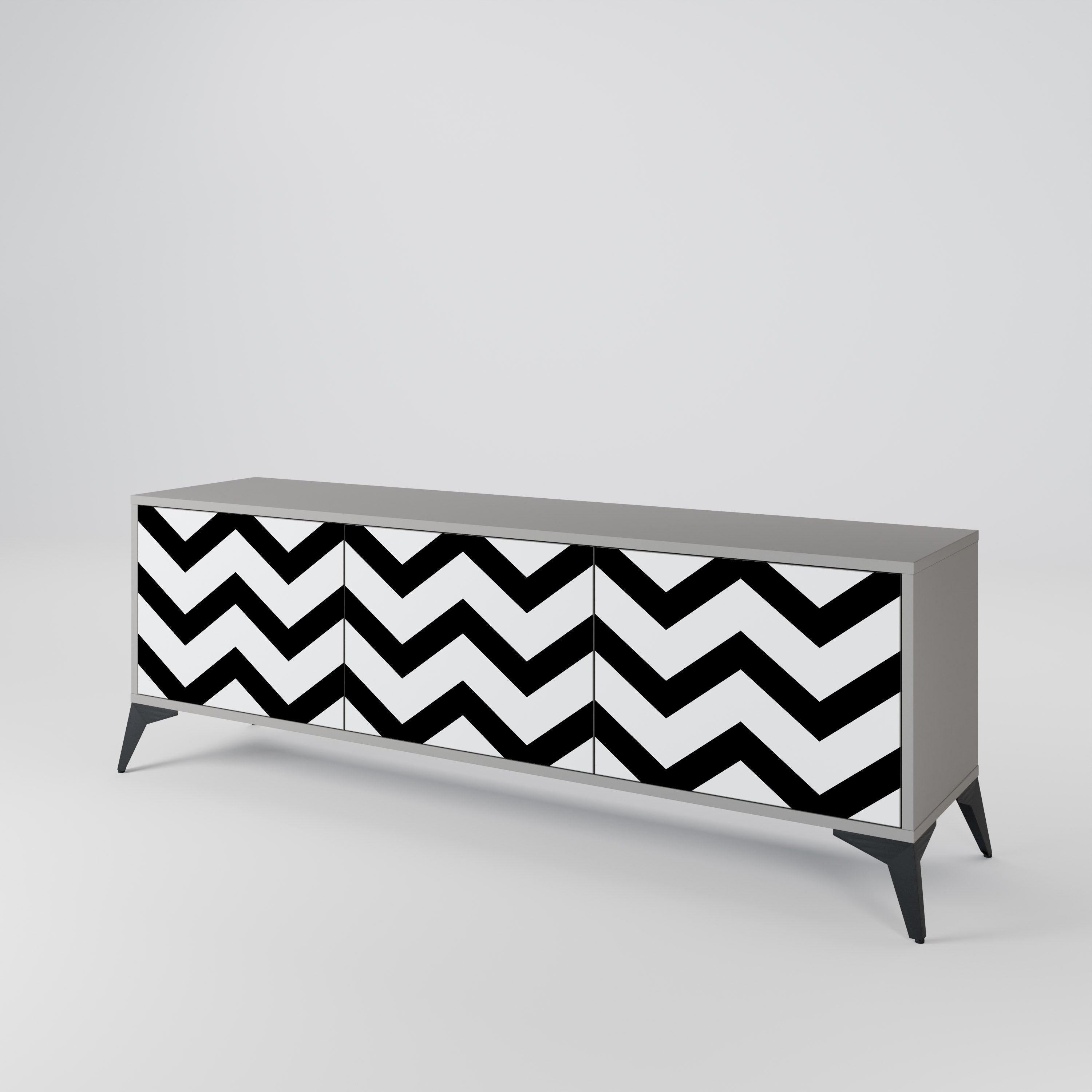 CLASSIC ZIG ZAG Móvel de TV com 3 Portas em Acabamento Cinzento