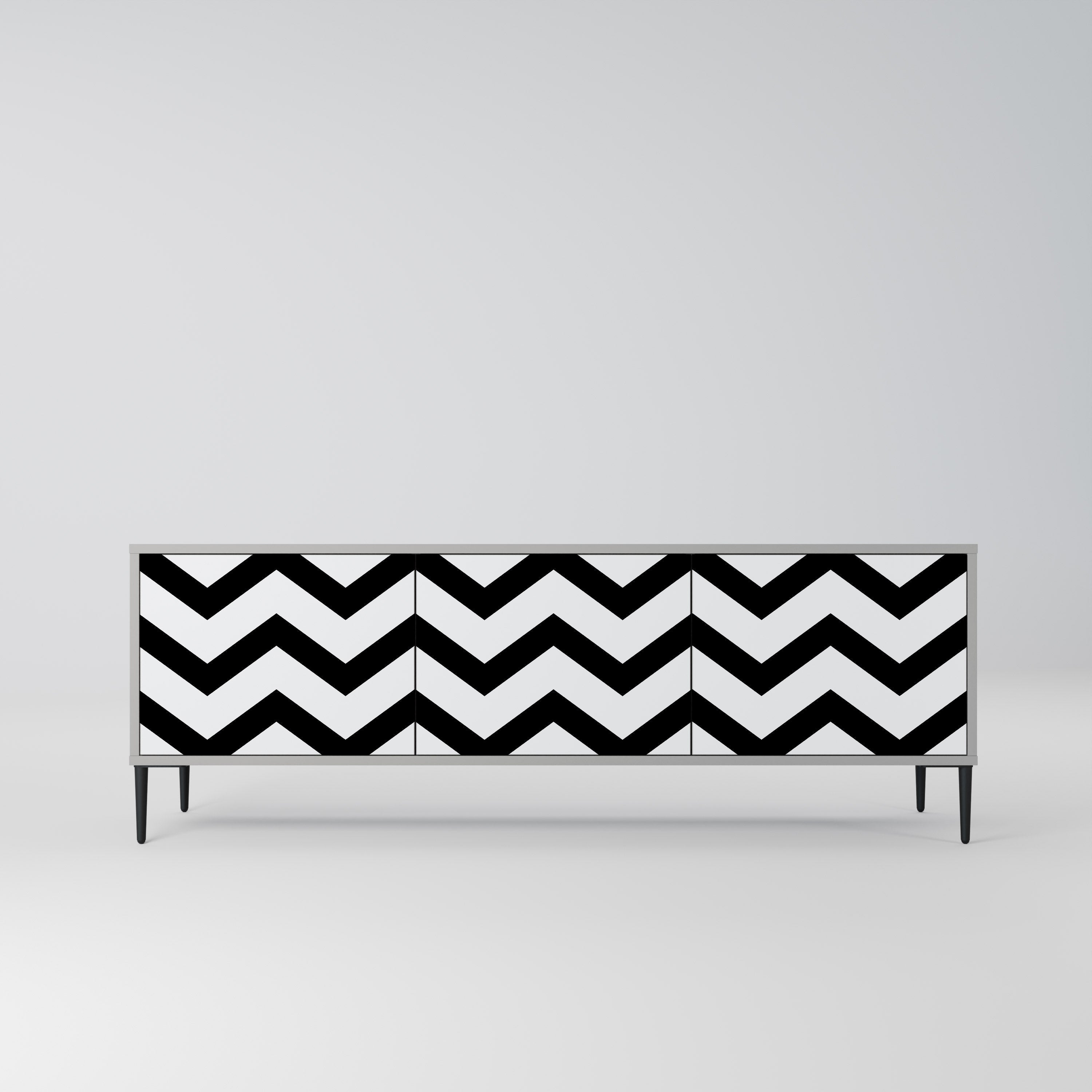 CLASSIC ZIG ZAG Móvel de TV com 3 Portas em Acabamento Cinzento