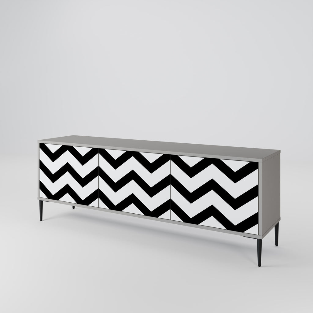 CLASSIC ZIG ZAG Móvel de TV com 3 Portas em Acabamento Cinzento