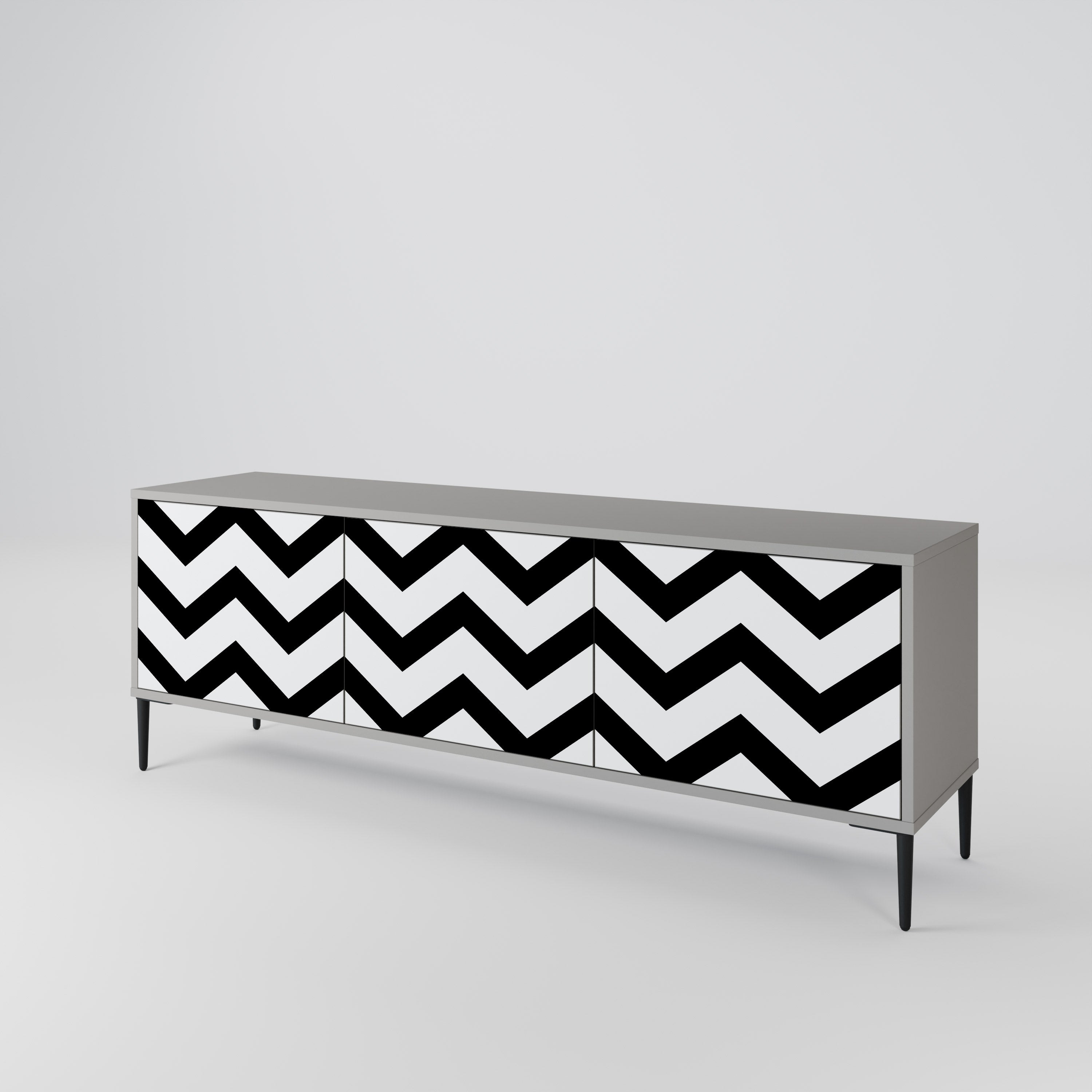 CLASSIC ZIG ZAG Móvel de TV com 3 Portas em Acabamento Cinzento