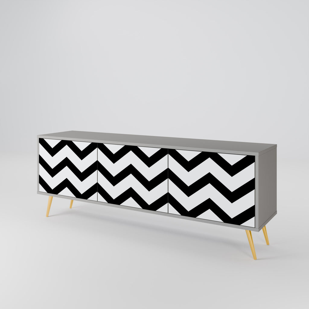 CLASSIC ZIG ZAG Móvel de TV com 3 Portas em Acabamento Cinzento