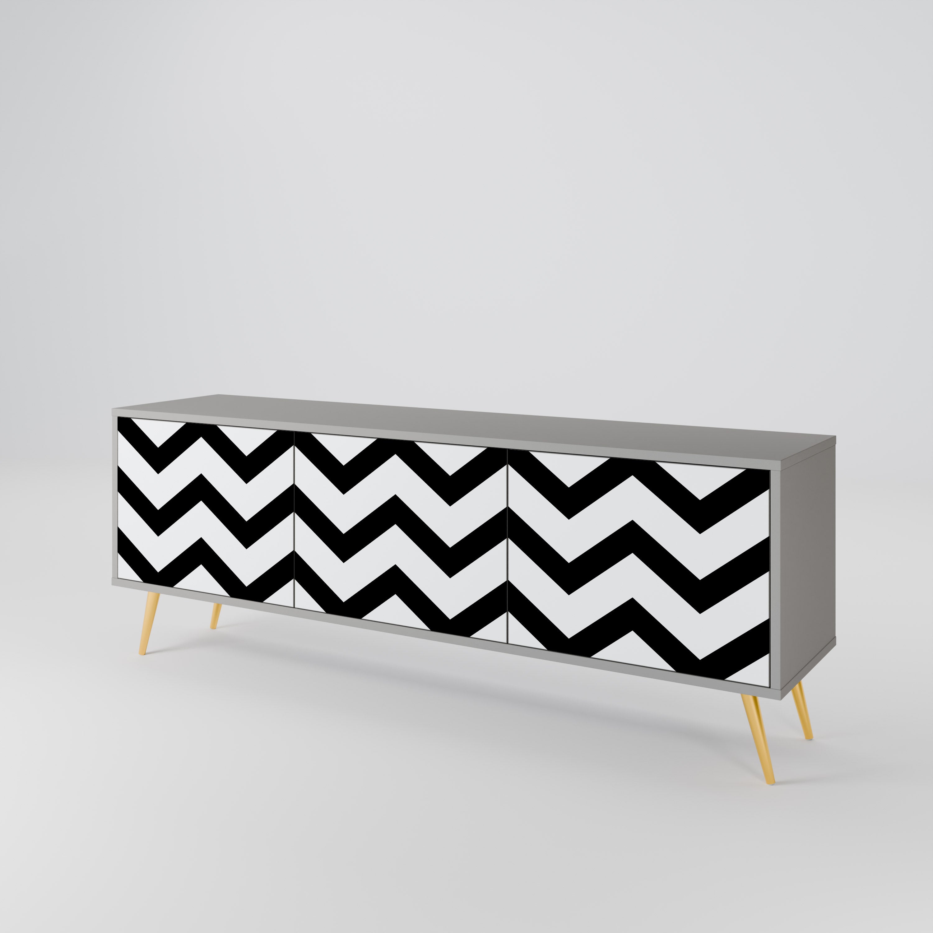 CLASSIC ZIG ZAG Móvel de TV com 3 Portas em Acabamento Cinzento