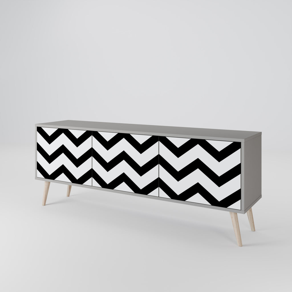 CLASSIC ZIG ZAG Móvel de TV com 3 Portas em Acabamento Cinzento