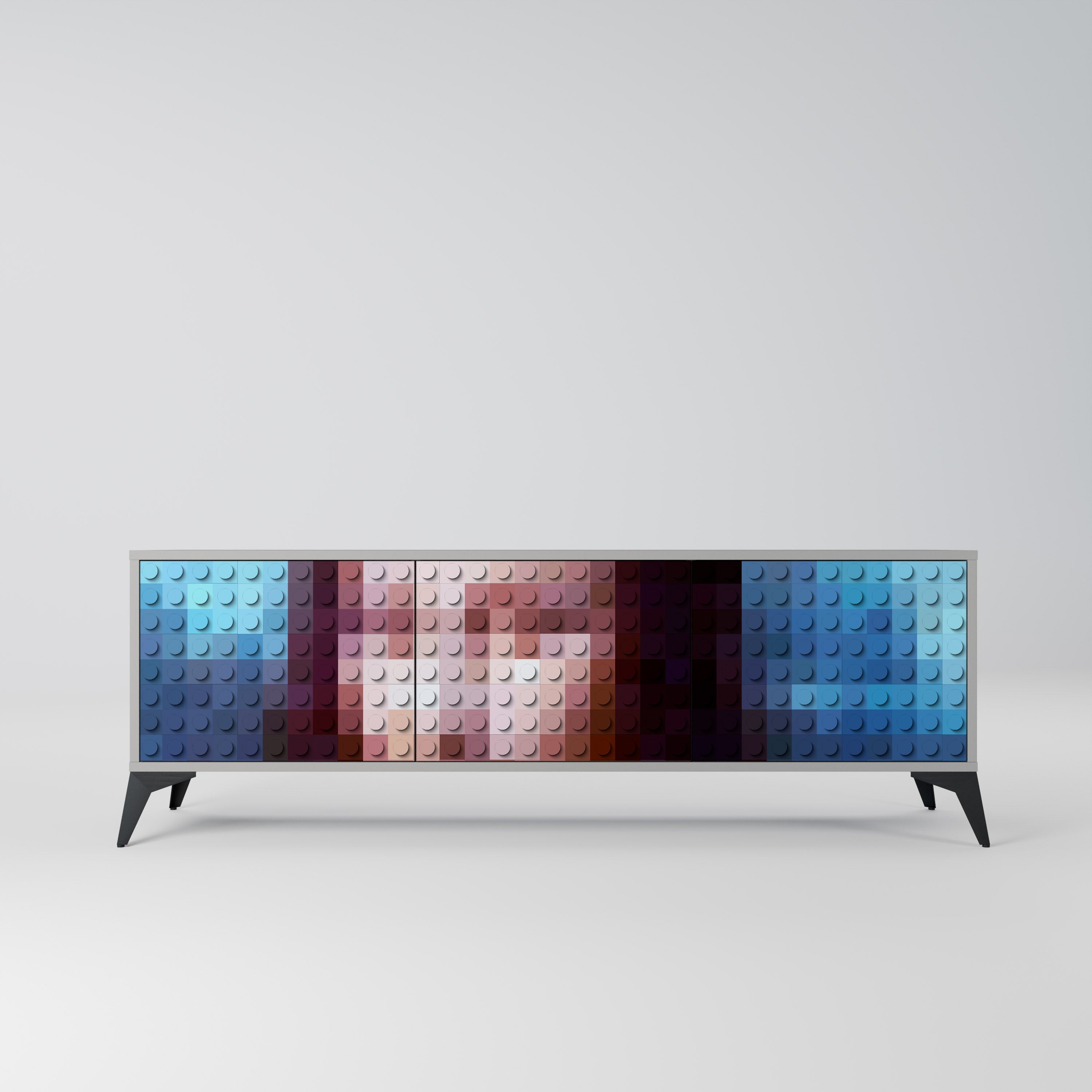 CONSTRUCTIVE ART Móvel de TV com 3 Portas em Acabamento Cinzento