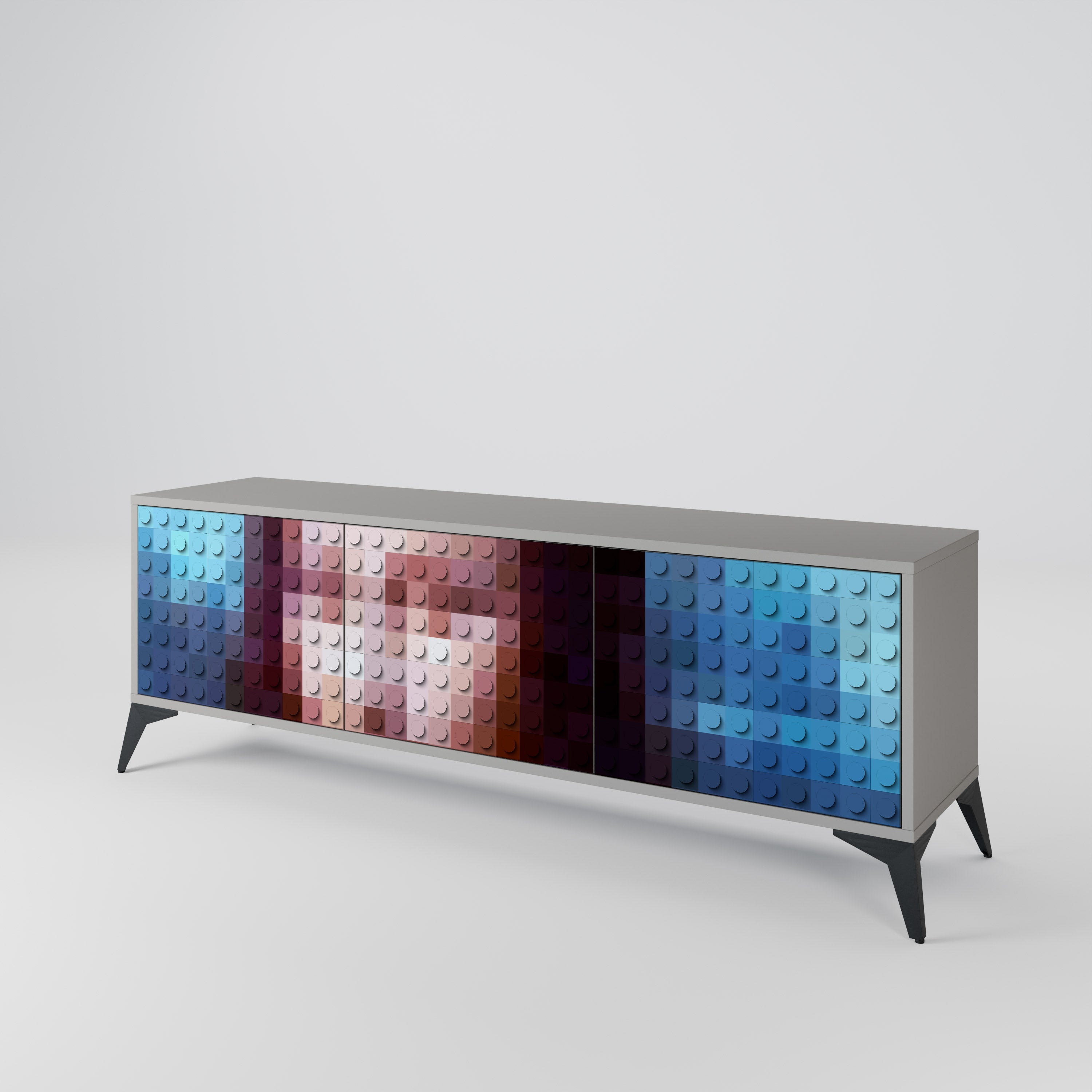 CONSTRUCTIVE ART Móvel de TV com 3 Portas em Acabamento Cinzento