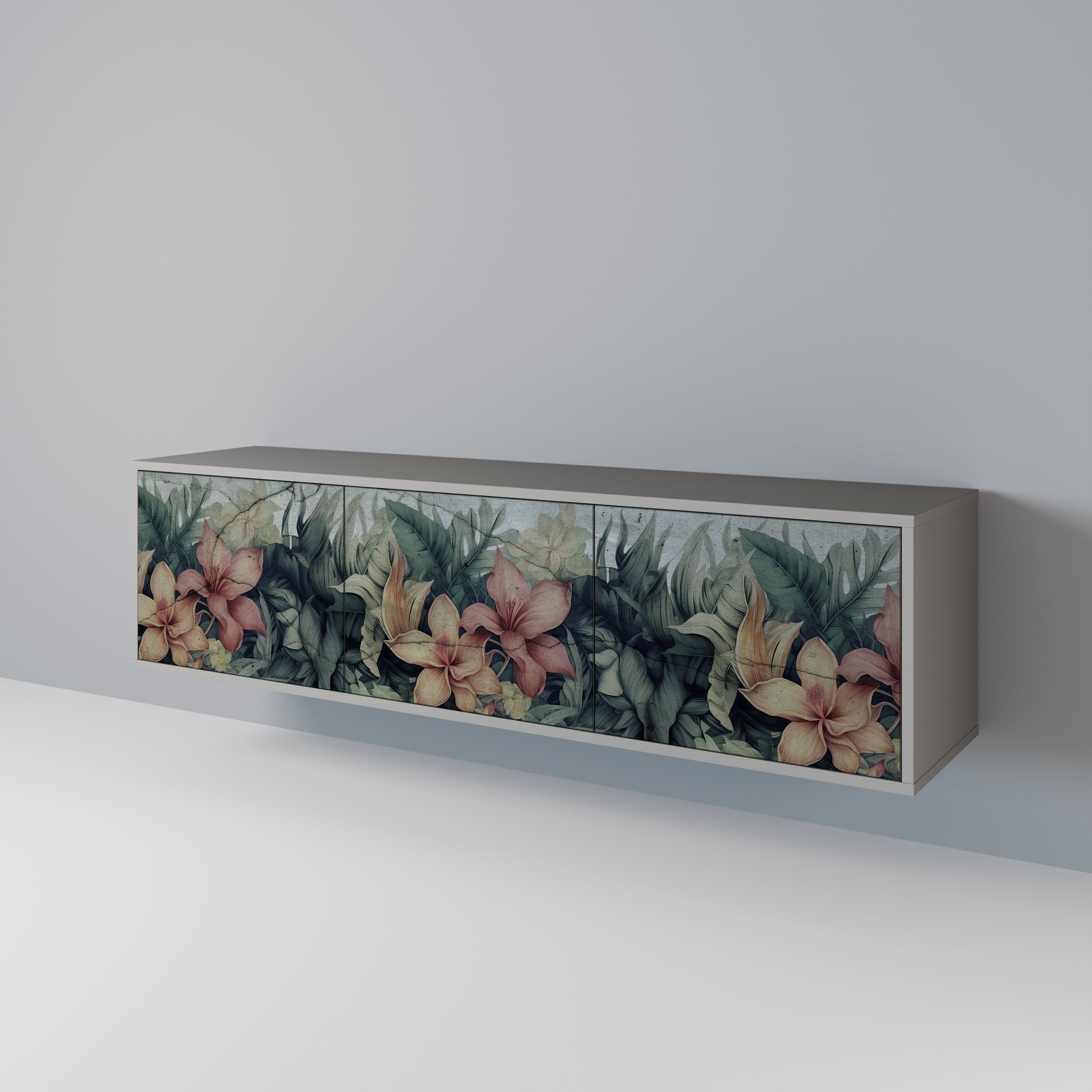 HEAVENLY BLOOM 3-Door TV Stand in Grey Finish