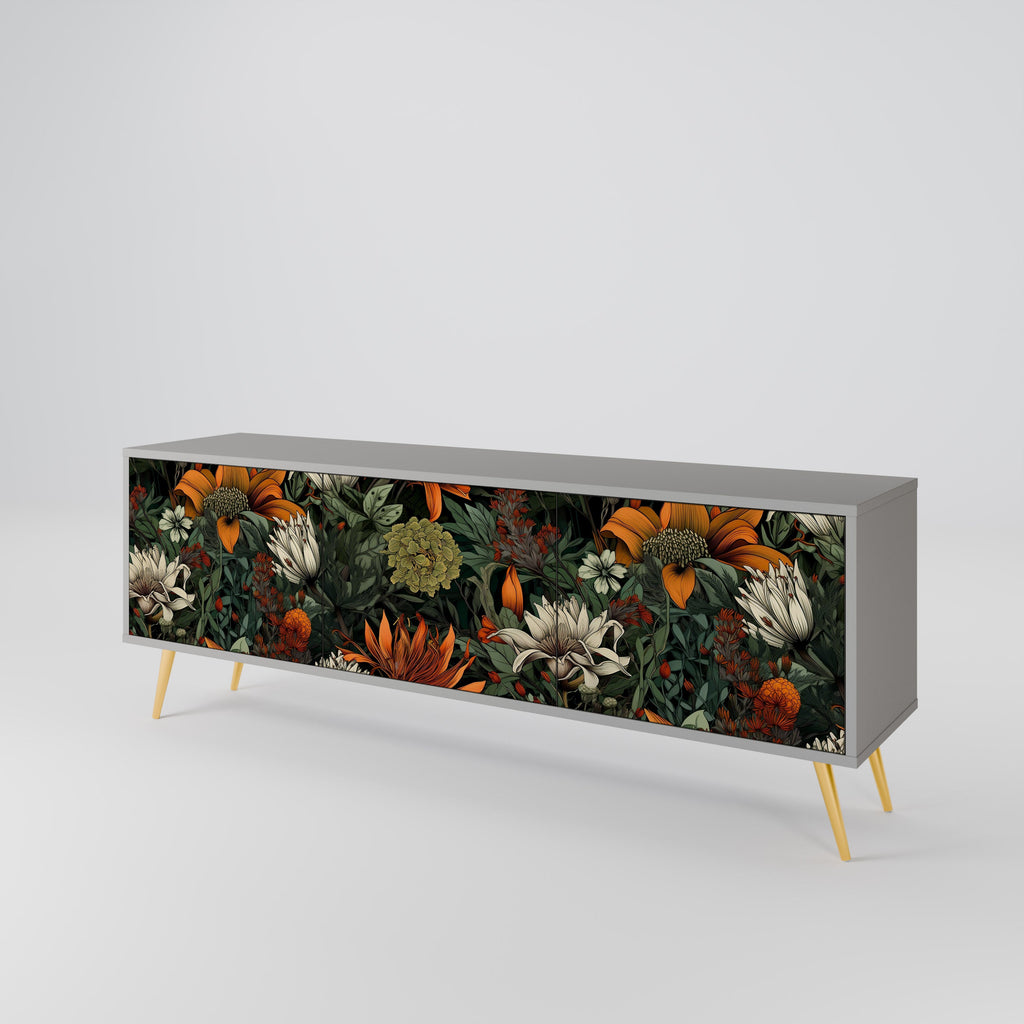 MIDNIGHT SPROUT 3-Door TV Stand in Grey Finish