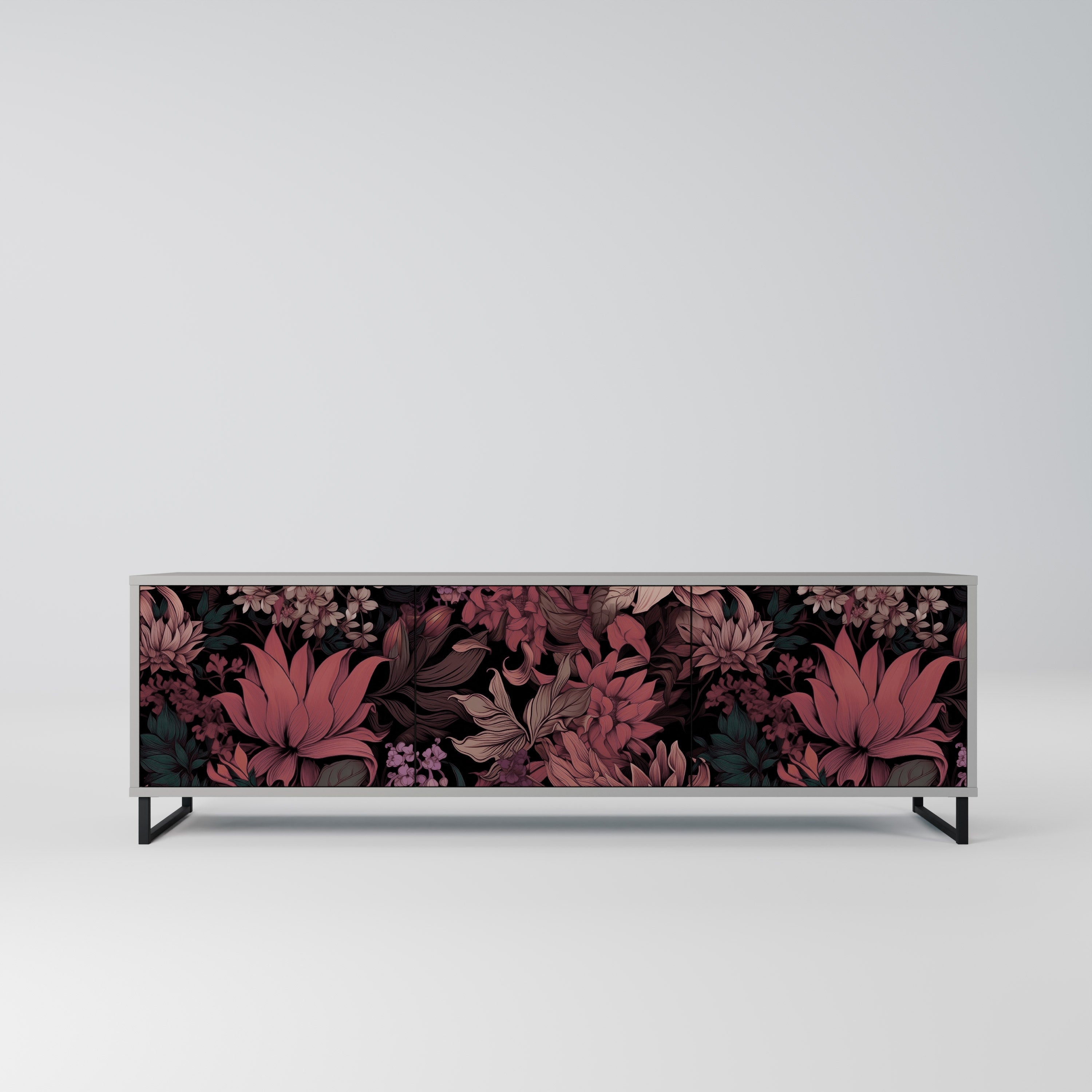 FLORAL WHISPER Móvel de TV com 3 Portas em Acabamento Cinzento