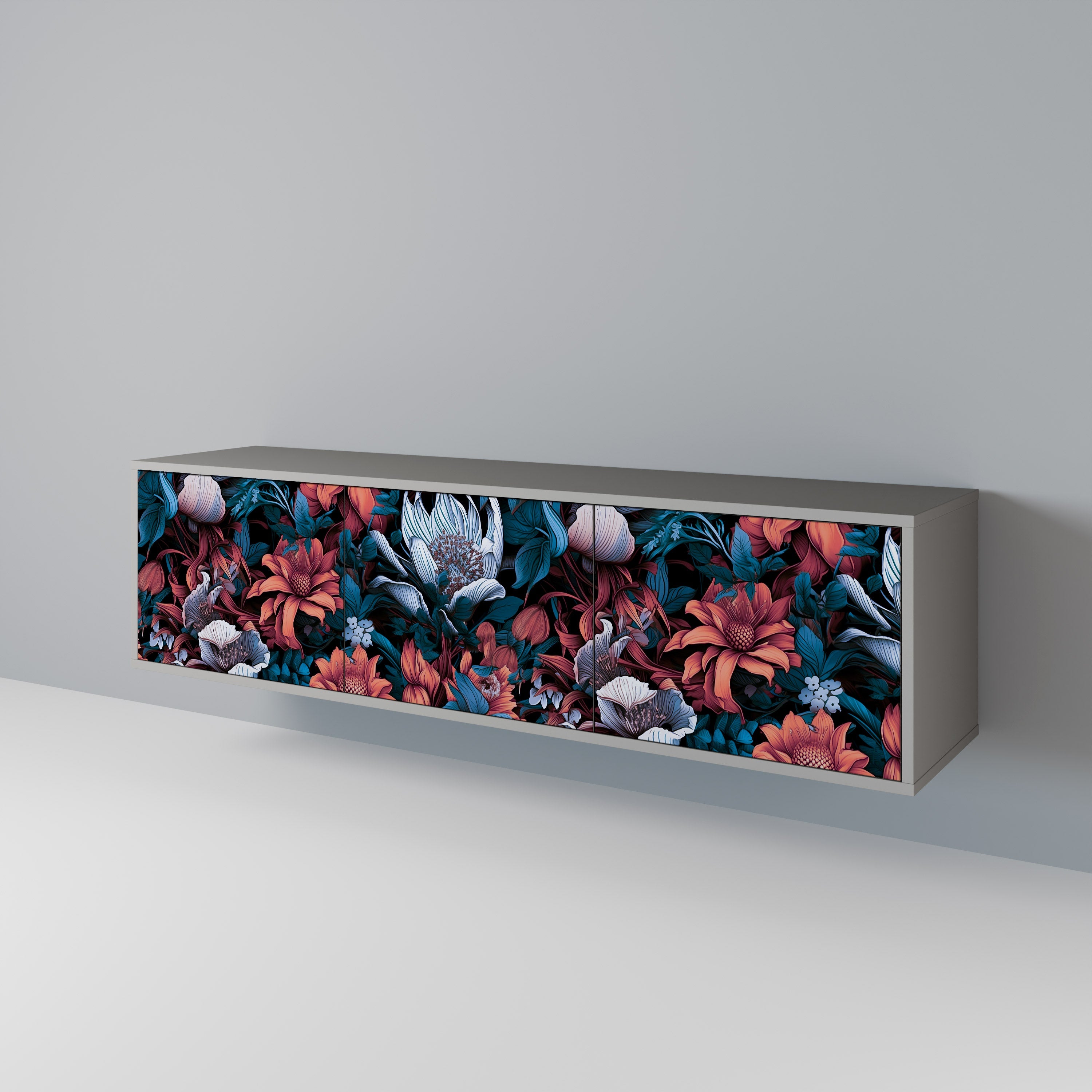 ETHEREAL BLOSSOMS Móvel de TV com 3 Portas em Acabamento Cinzento