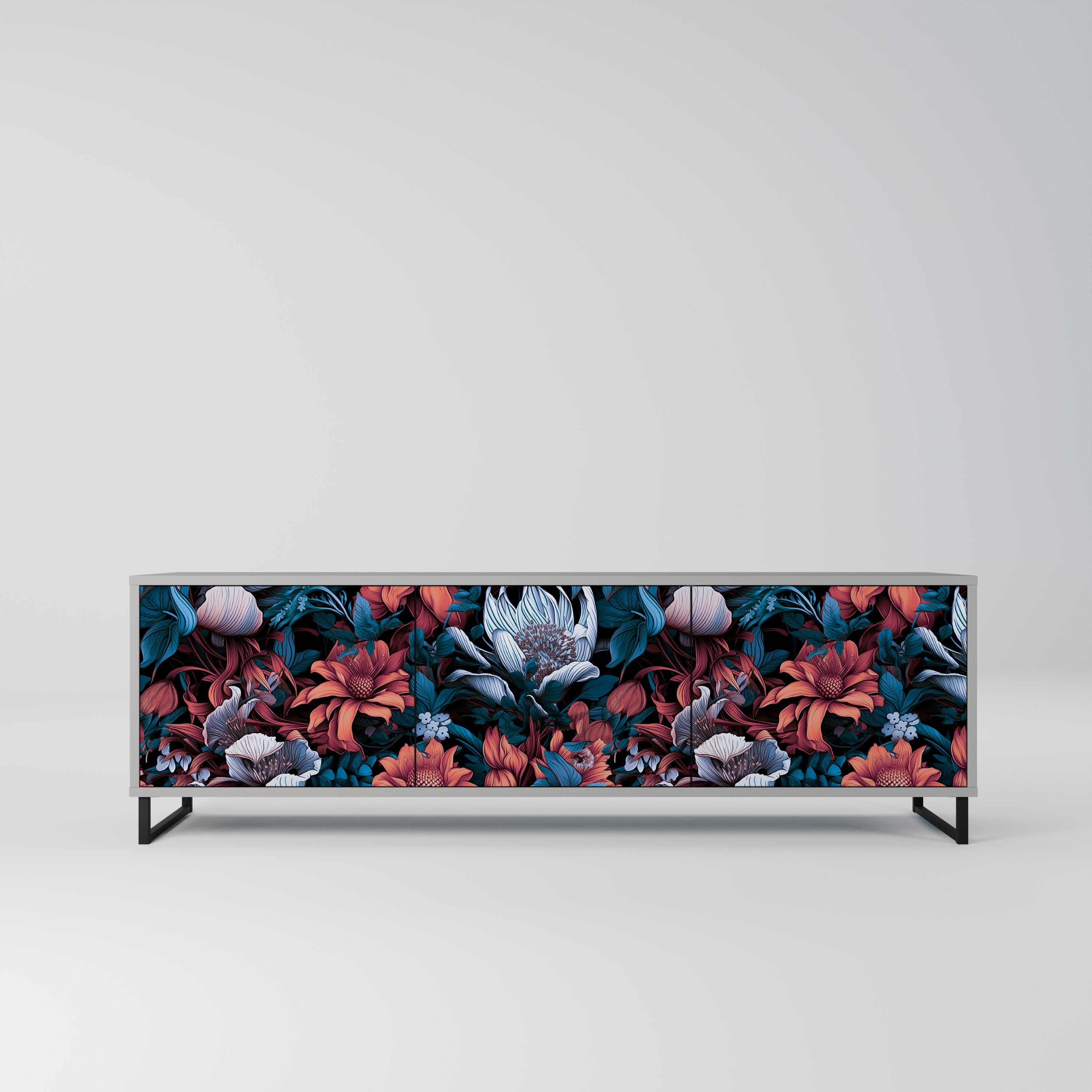 ETHEREAL BLOSSOMS Móvel de TV com 3 Portas em Acabamento Cinzento