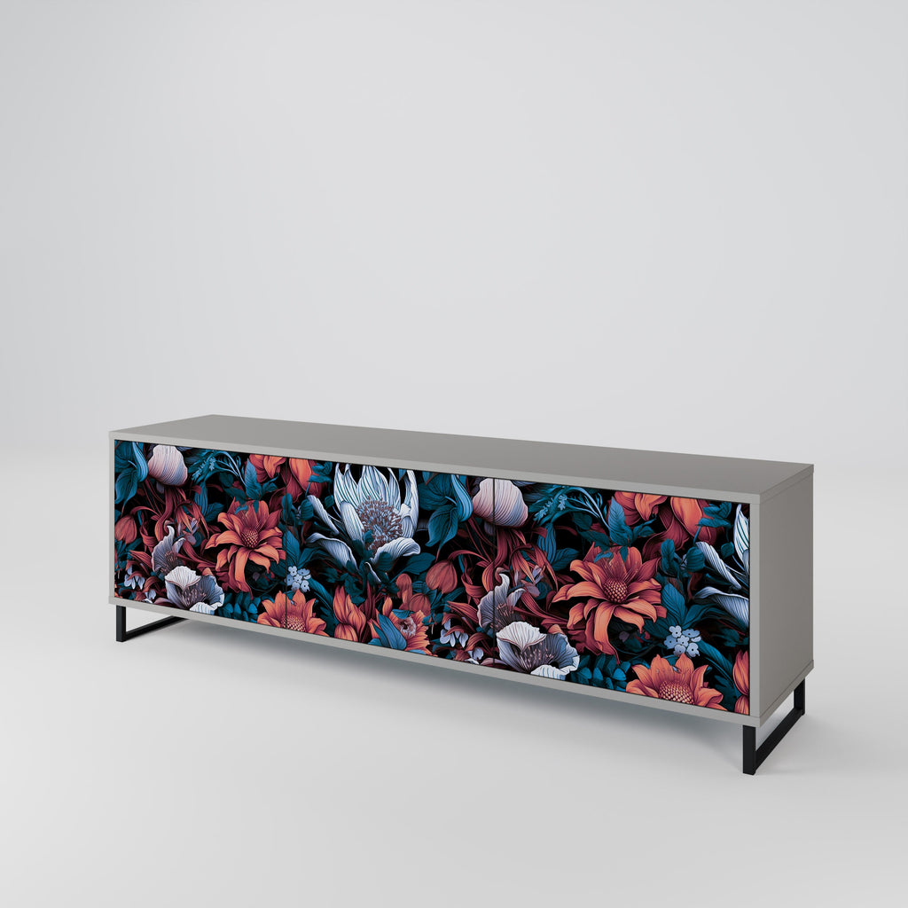 ETHEREAL BLOSSOMS Móvel de TV com 3 Portas em Acabamento Cinzento