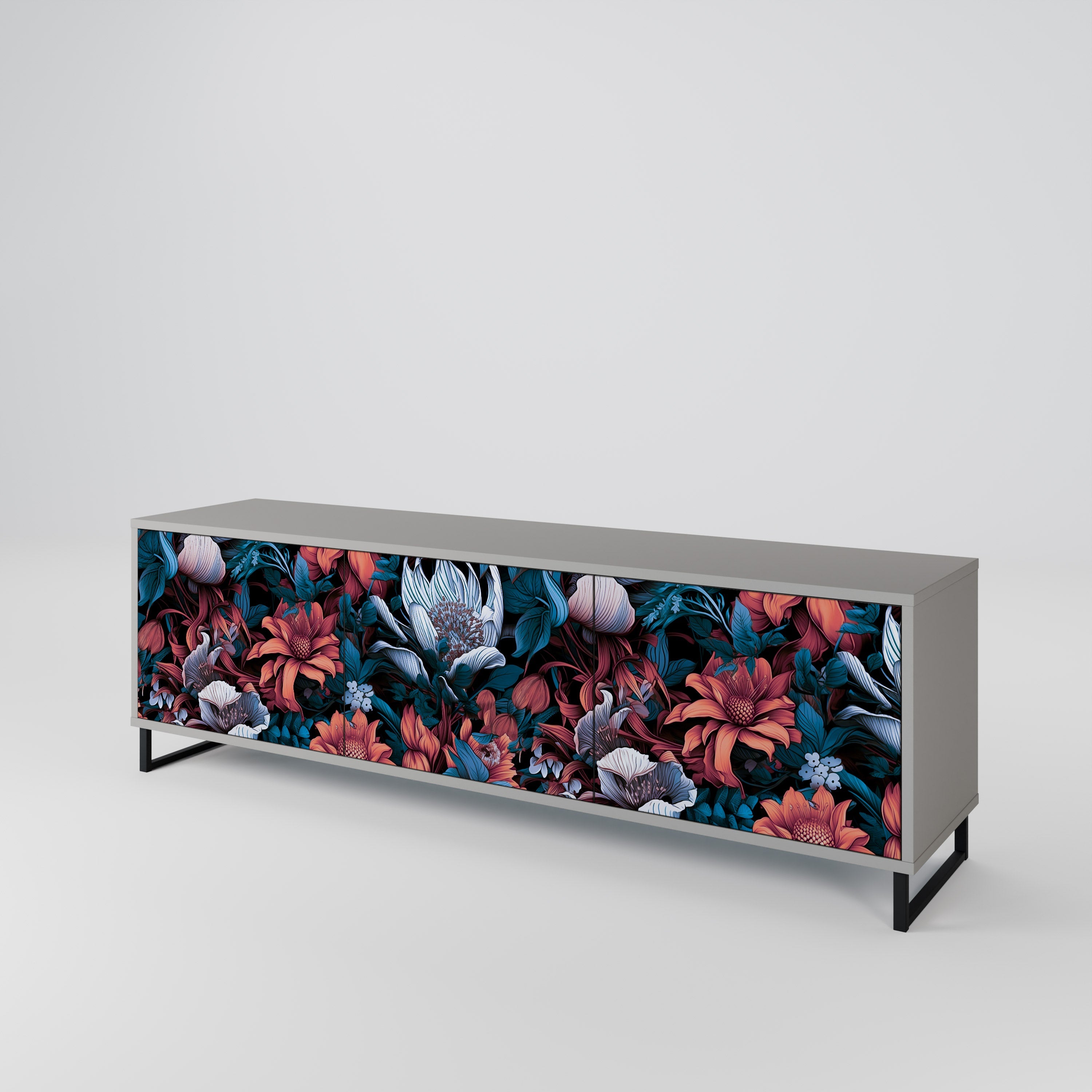 ETHEREAL BLOSSOMS Móvel de TV com 3 Portas em Acabamento Cinzento