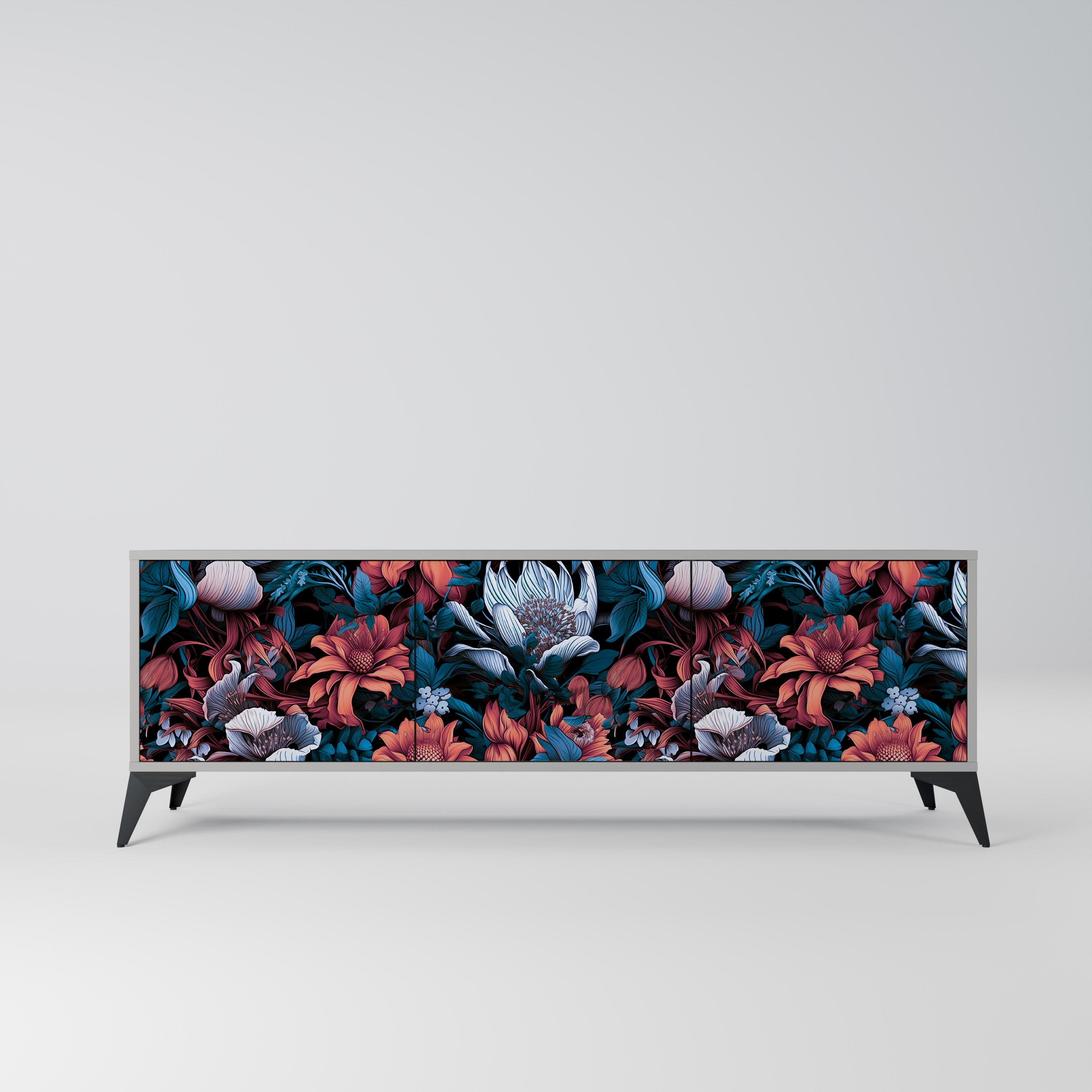 ETHEREAL BLOSSOMS Móvel de TV com 3 Portas em Acabamento Cinzento