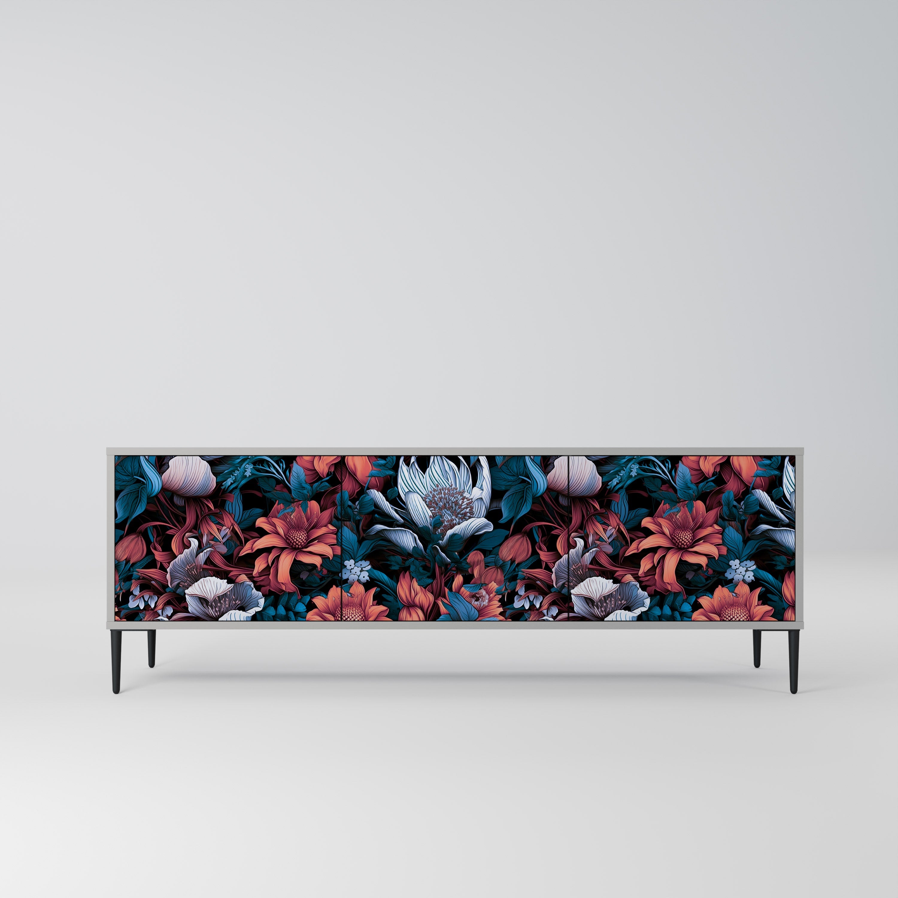 ETHEREAL BLOSSOMS Móvel de TV com 3 Portas em Acabamento Cinzento